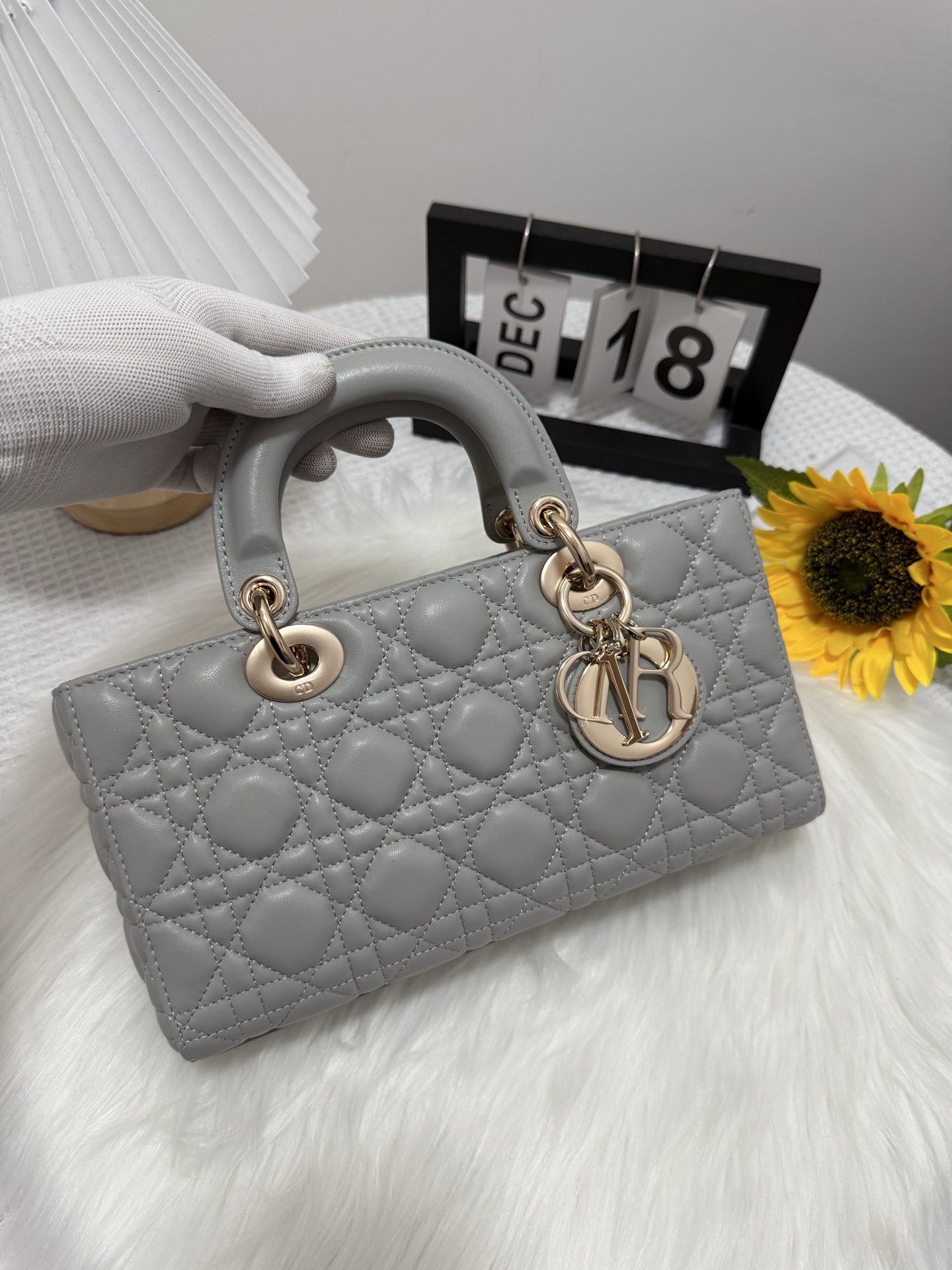 D-Joy Lambskin Bag, Cloud Grey, Large, with Two Straps, Quilted Design 1 i1747588684224 5083 0 0