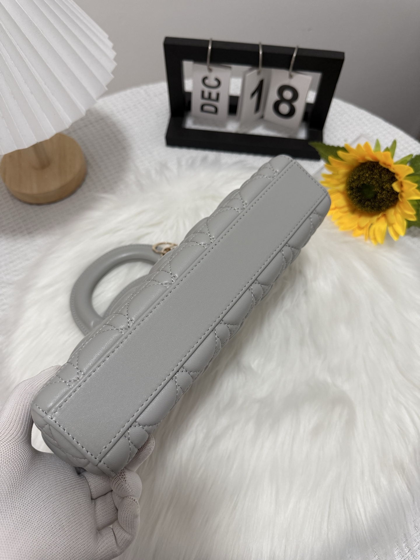 D-Joy Lambskin Bag, Cloud Grey, Large, with Two Straps, Quilted Design 4 i1747588685423 4068 0 3