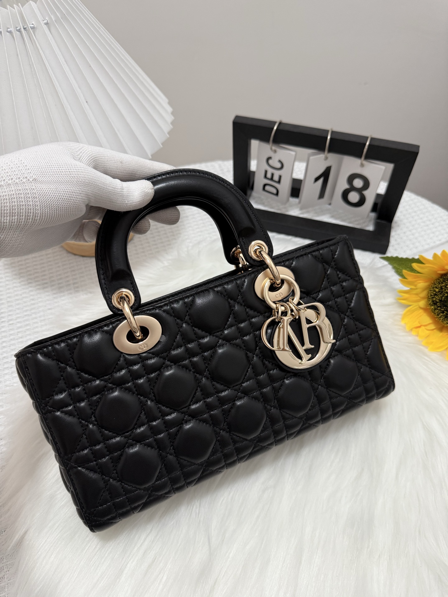 D-Joy Black Lambskin Bag with Classic Cannage Stitching and Two Straps 1 i1747588798583 416 0 0