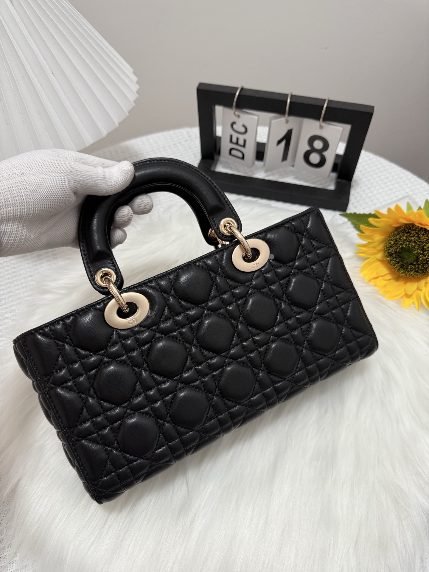 D-Joy Black Lambskin Bag with Classic Cannage Stitching and Two Straps 3 i1747588799587 8262 0 2