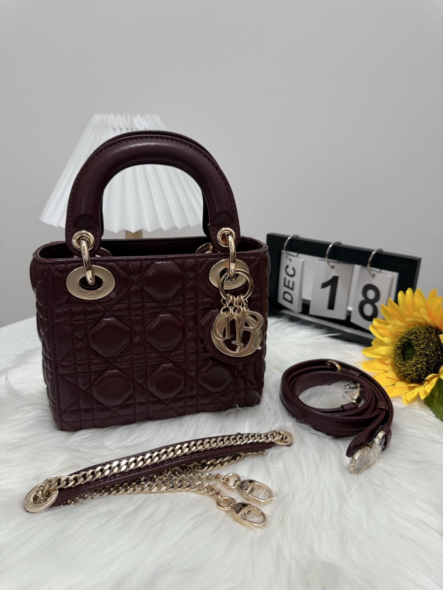 Lady Dior Mini Wine Red Cannage Lambskin Bag with Chain Strap 9 i1747589333389 1837 0 8