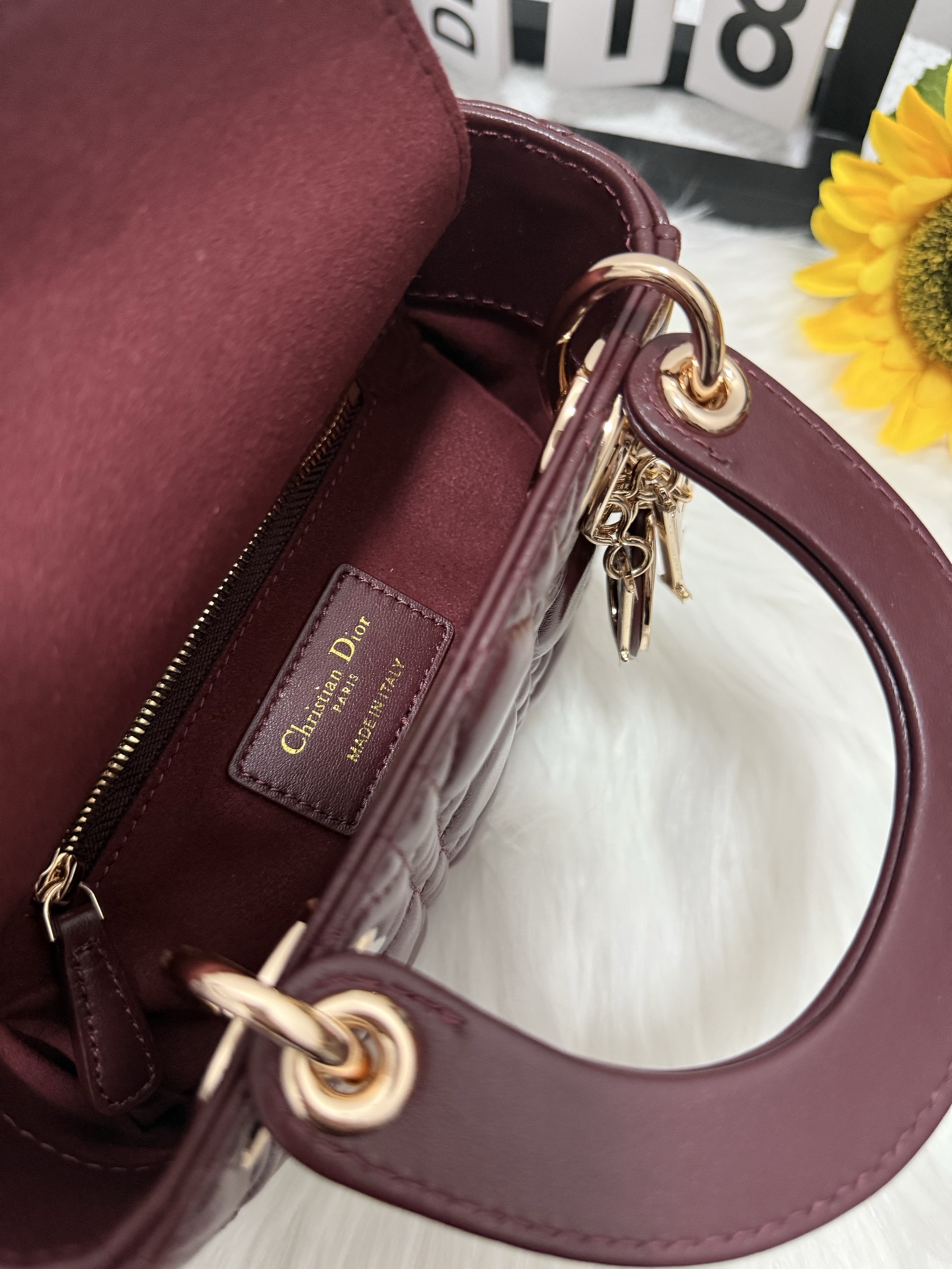 Lady Dior Mini Wine Red Cannage Lambskin Bag with Chain Strap 6 i1747589333502 9040 0 5