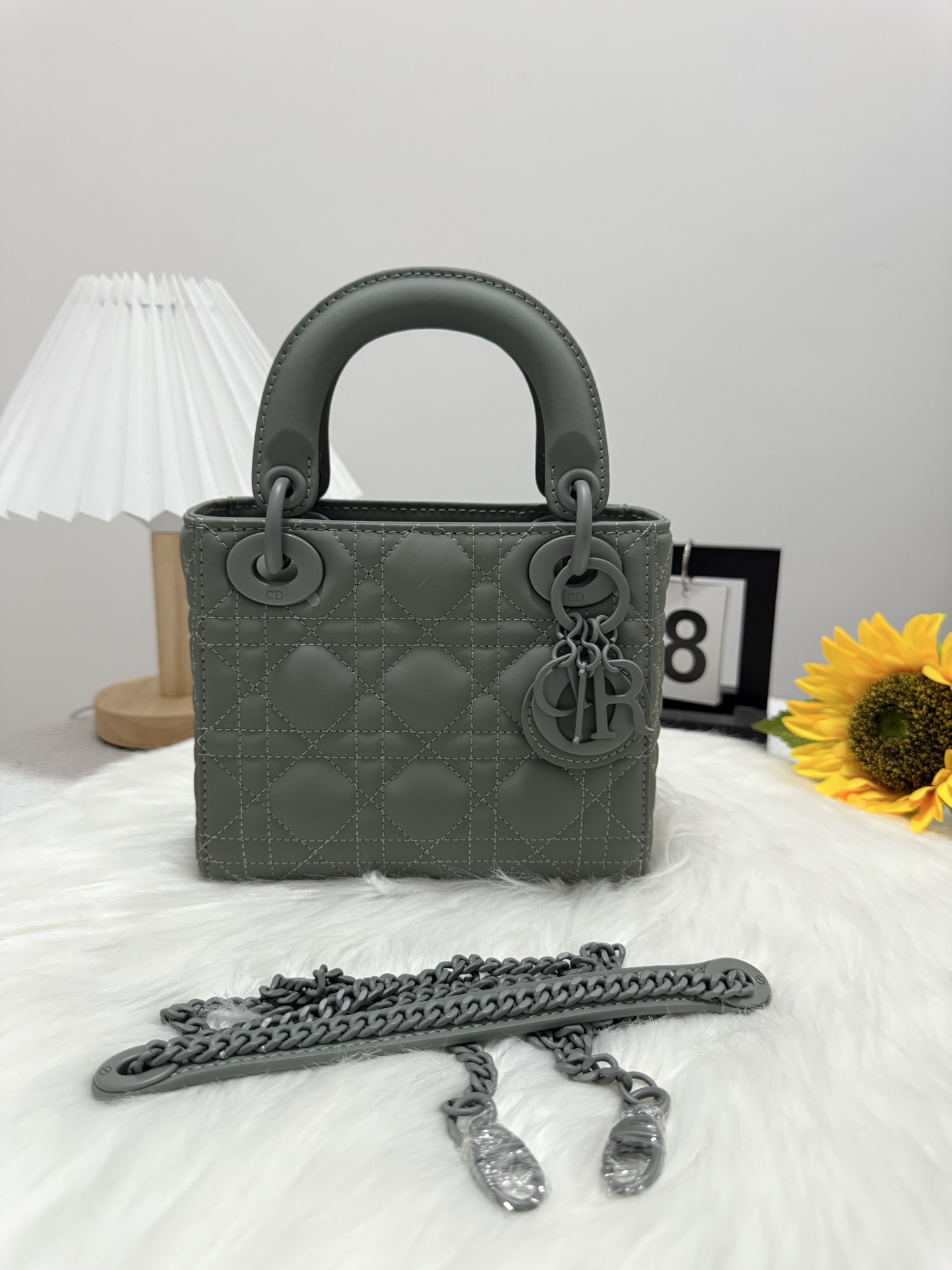 Lady Dior Mini Bag Gray Classic Cannage Lambskin with Charms - Iconic Style 10 i1747652613234 7481 0 8