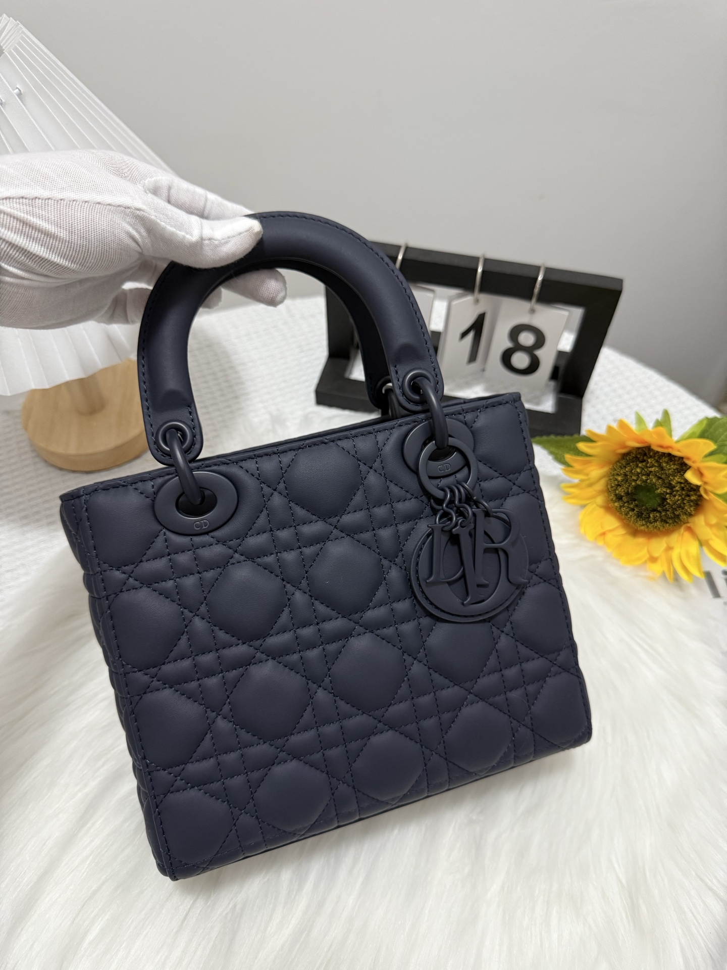 Lady Dior Navy Blue Matte Cannage Lambskin Bag with Charms, 20 x 17 x 8 cm 2 i1747653007762 3048 0 0
