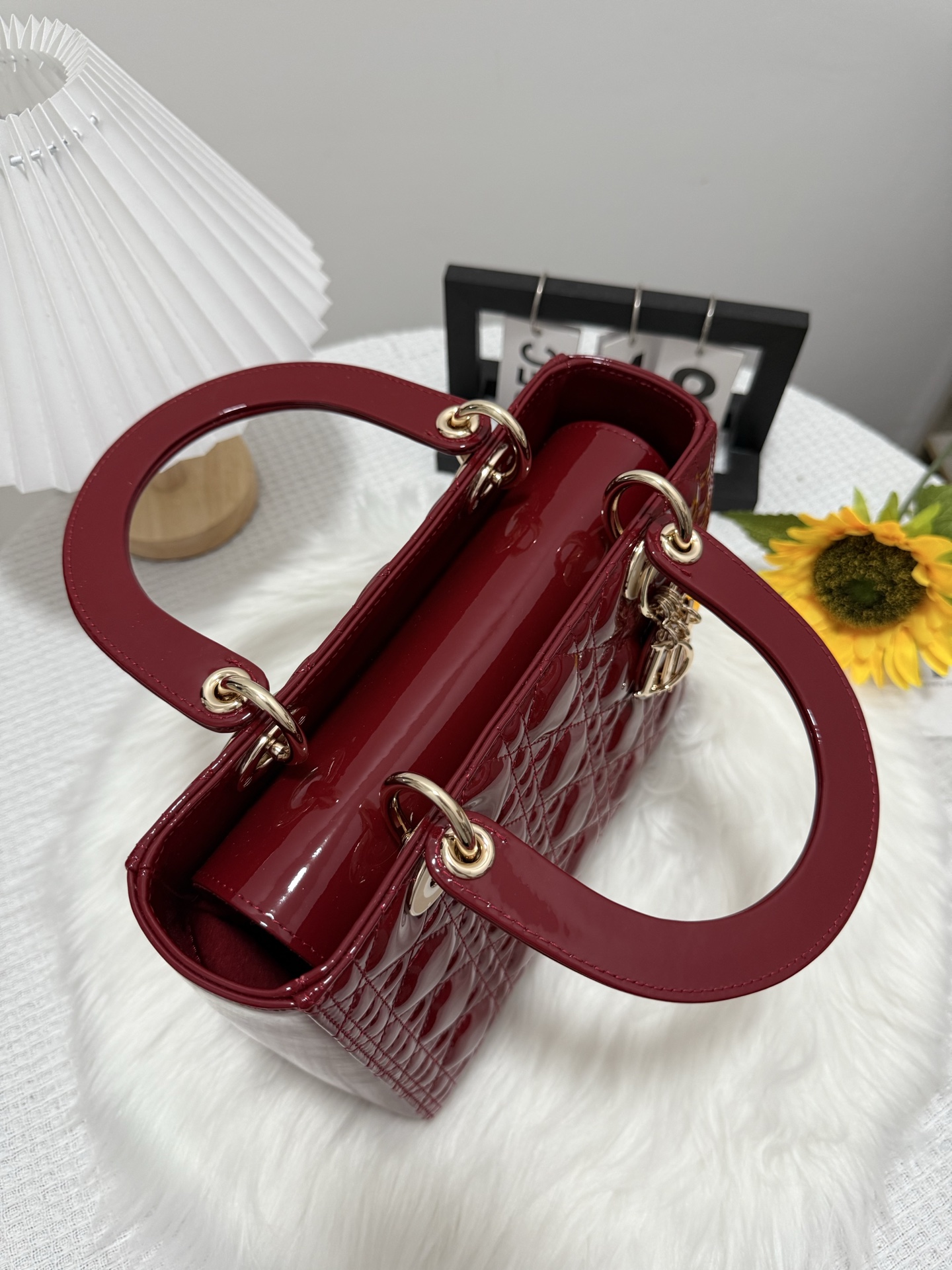 Lady Cherry Red Patent Leather Top Handle Bag with Flap Closure, 24cm 5 i1747653212090 5672 0 4