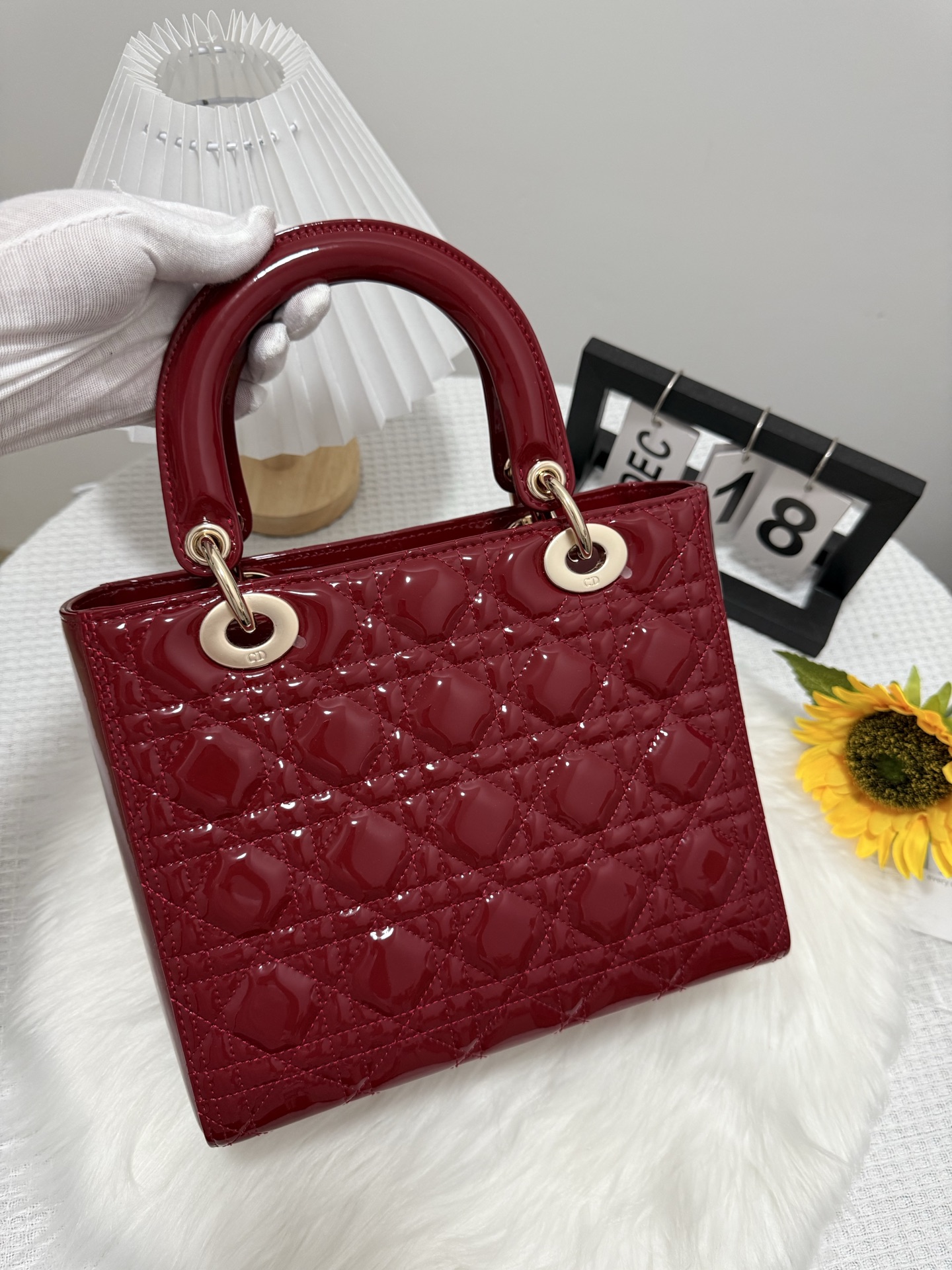 Lady Cherry Red Patent Leather Top Handle Bag with Flap Closure, 24cm 3 i1747653212135 2487 0 2