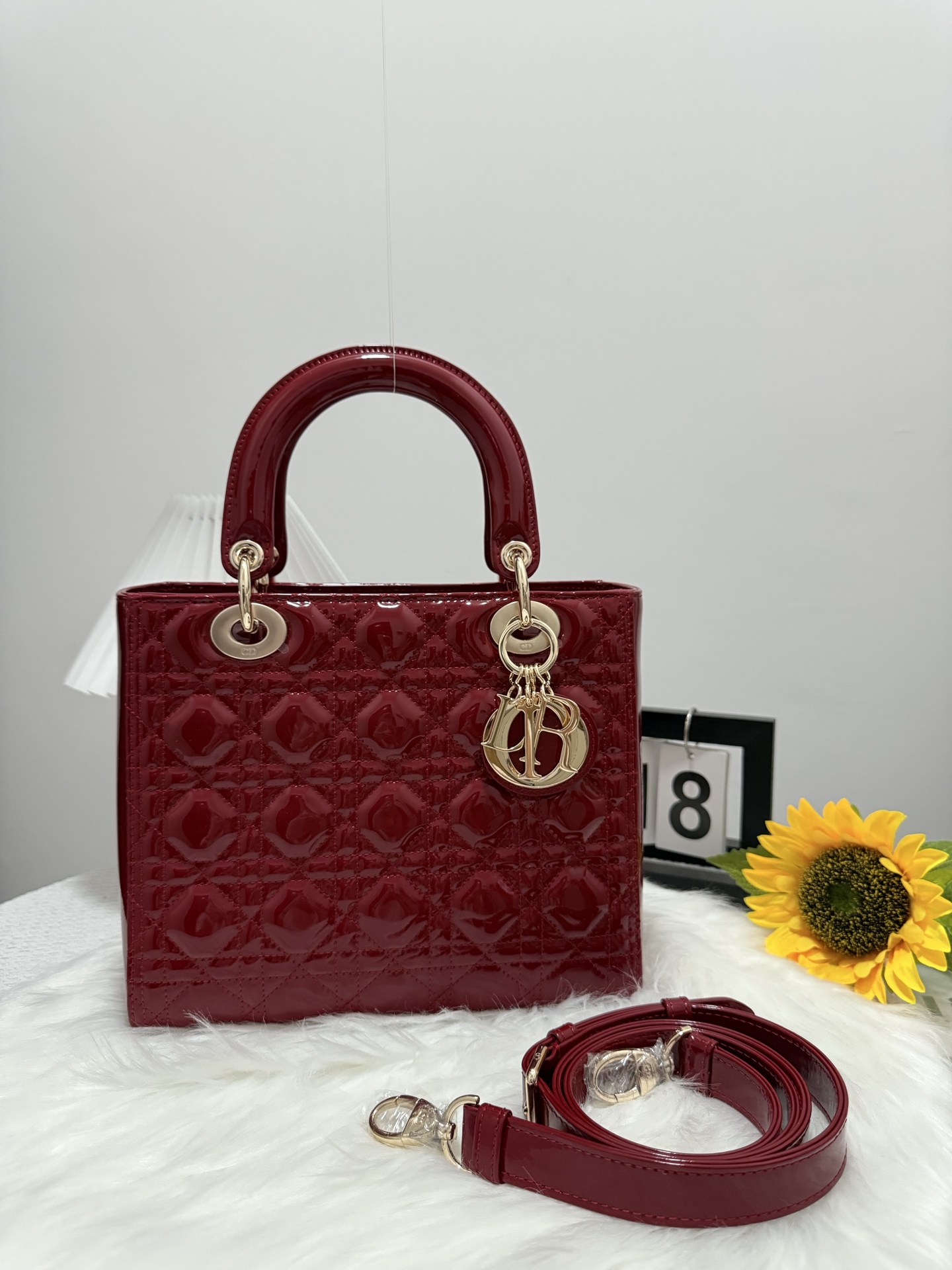 Lady Cherry Red Patent Leather Top Handle Bag with Flap Closure, 24cm 9 i1747653212178 9648 0 8