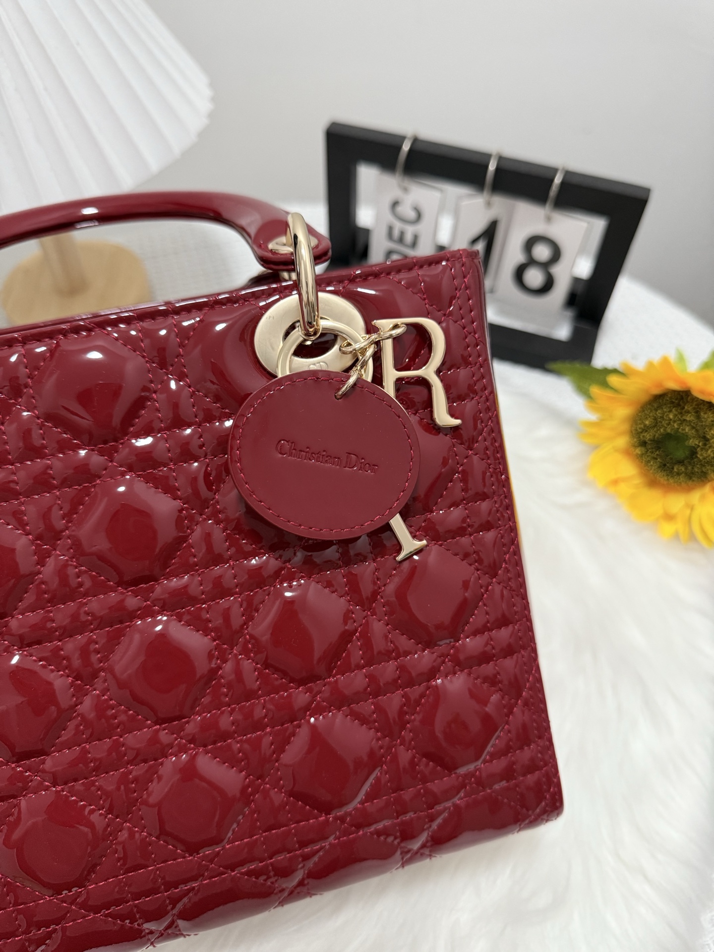 Lady Cherry Red Patent Leather Top Handle Bag with Flap Closure, 24cm 8 i1747653212189 5485 0 7