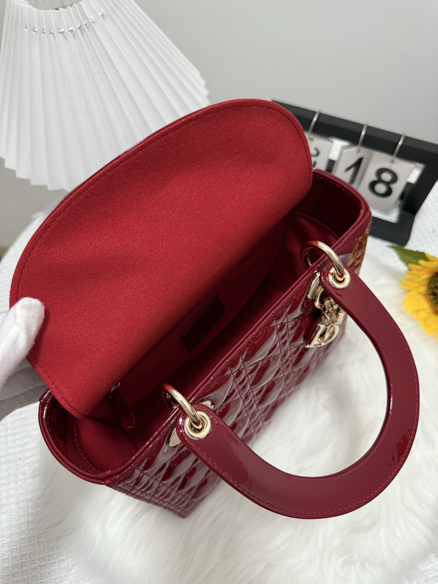 Lady Cherry Red Patent Leather Top Handle Bag with Flap Closure, 24cm 6 i1747653212265 6928 0 5