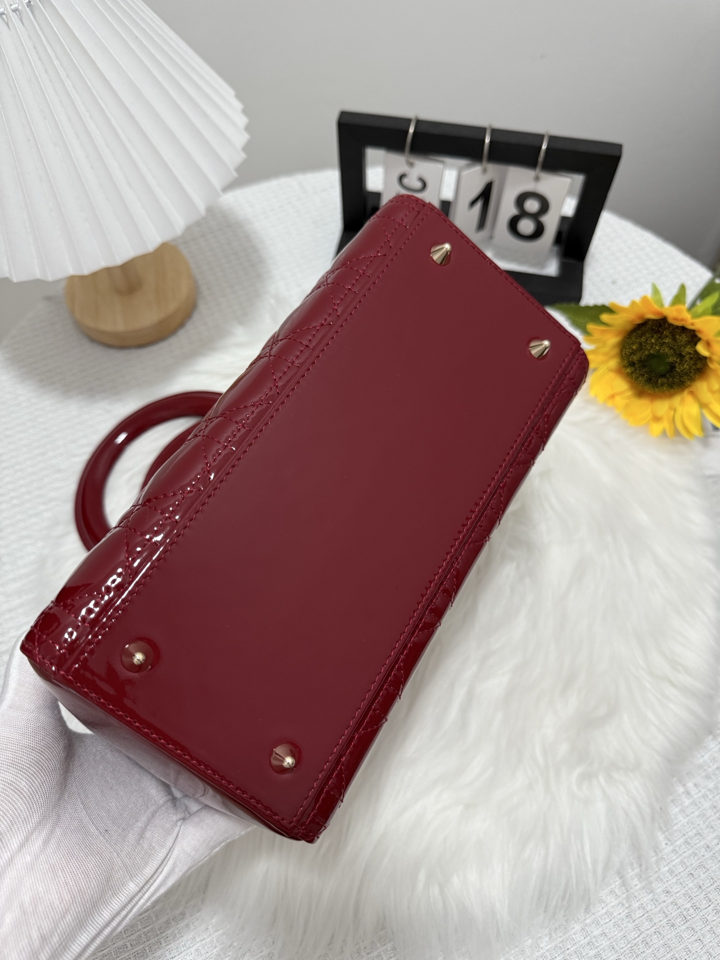 Lady Cherry Red Patent Leather Top Handle Bag with Flap Closure, 24cm 4 i1747653213551 1806 0 3