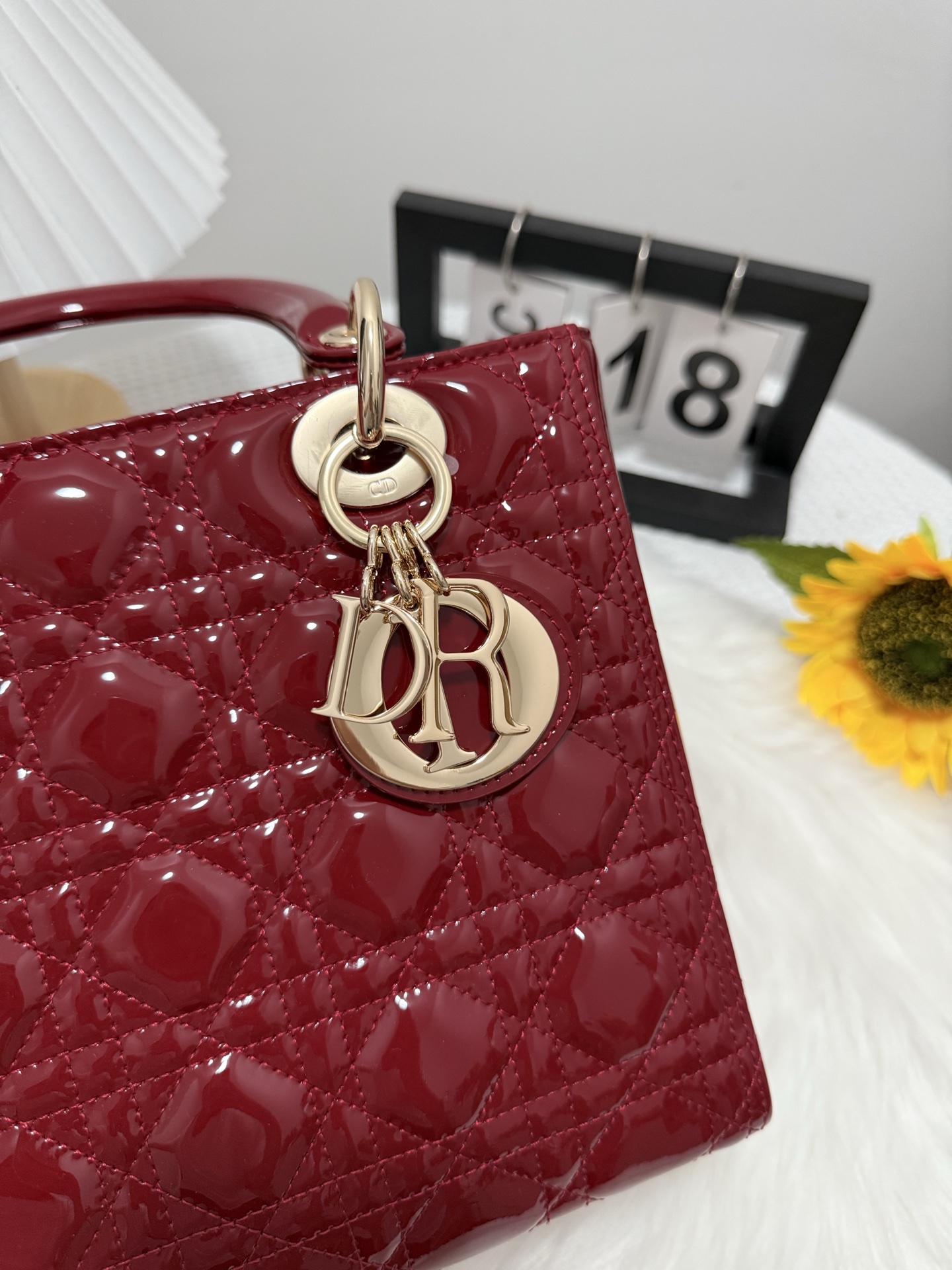 Lady Cherry Red Patent Leather Top Handle Bag with Flap Closure, 24cm 7 i1747653213583 2491 0 6