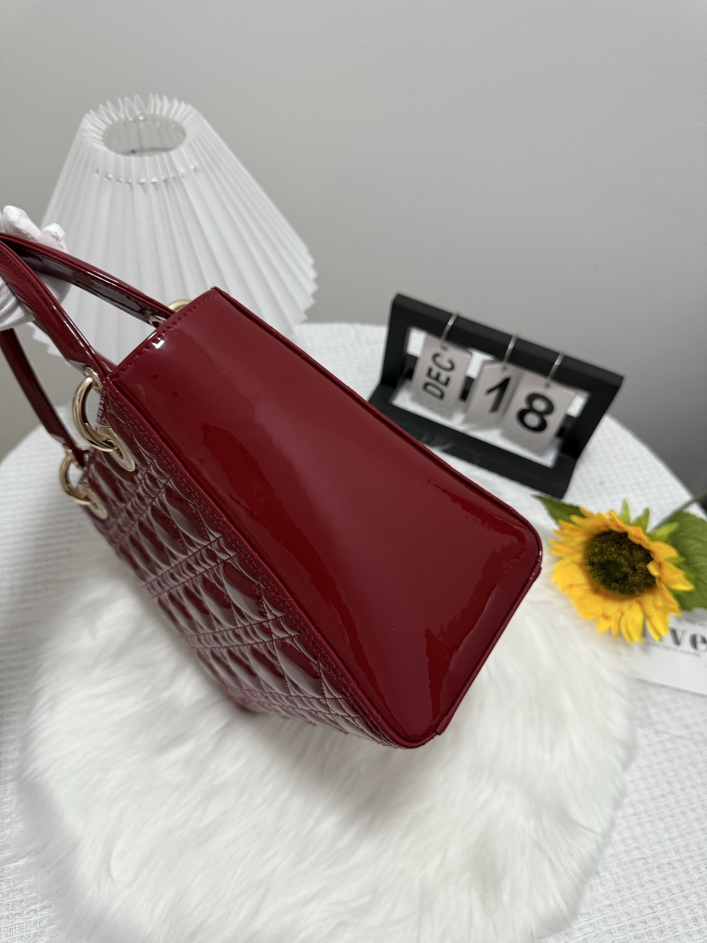 Lady Cherry Red Patent Leather Top Handle Bag with Flap Closure, 24cm 2 i1747653213619 1991 0 1