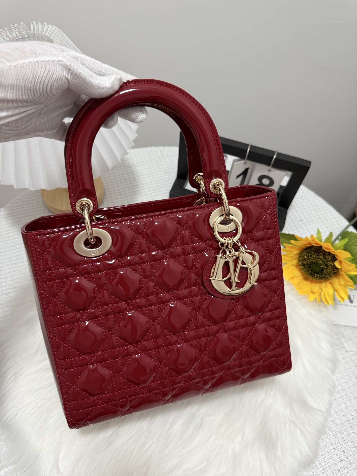 Lady Cherry Red Patent Leather Top Handle Bag with Flap Closure, 24cm 1 i1747653213619 3412 0 0