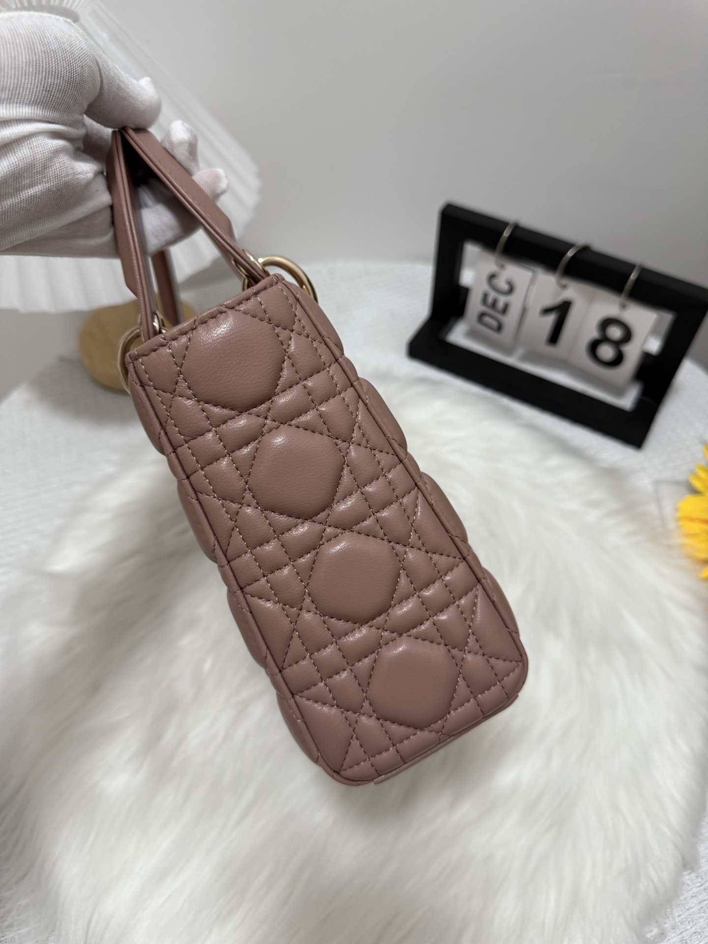 Dior Lady Dior Bag, Lambskin Leather, Top Handle, Light Gold-Finish Metal Charms 2 i1748416219586 7750 0 1