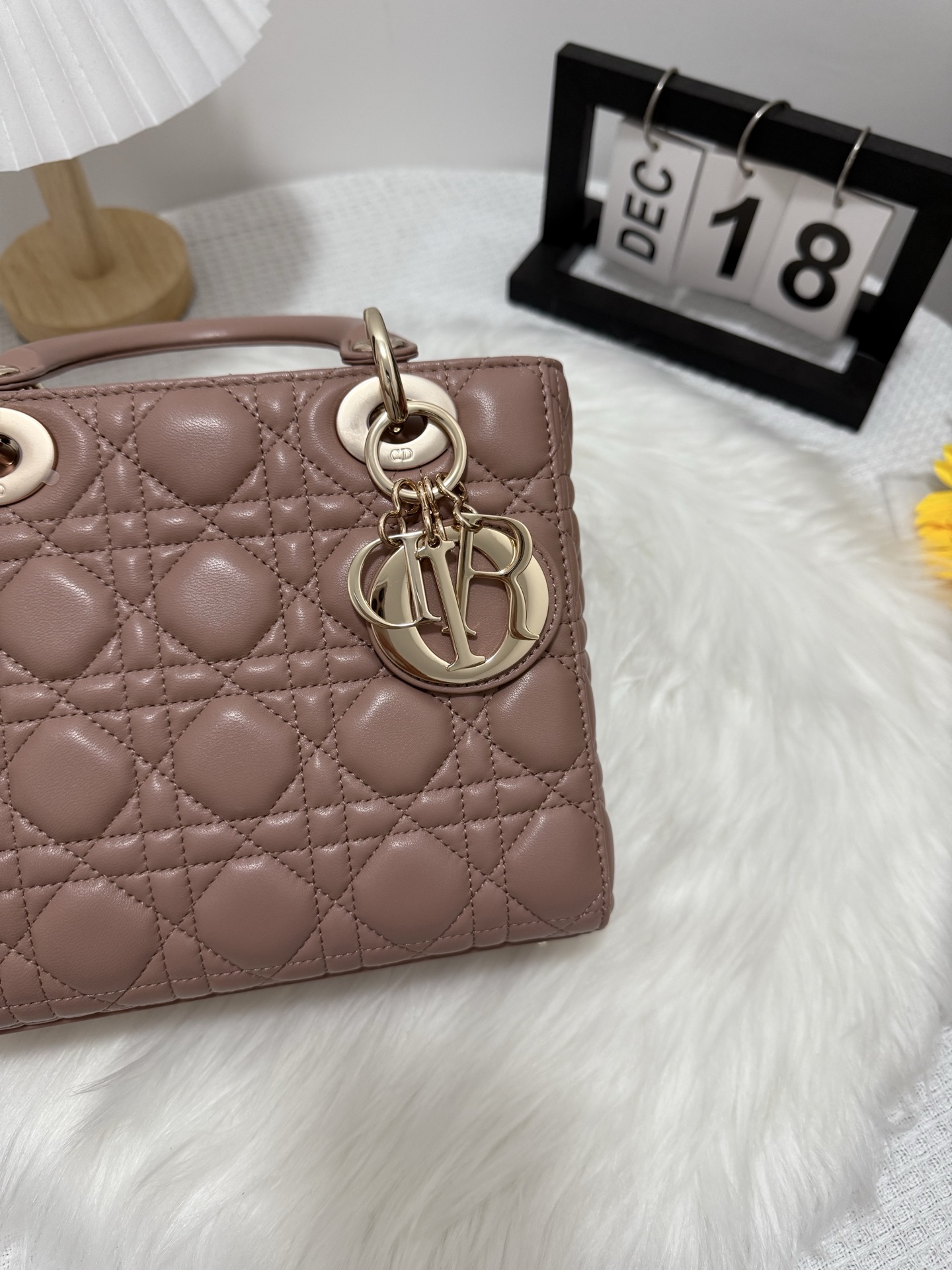 Dior Lady Dior Bag, Lambskin Leather, Top Handle, Light Gold-Finish Metal Charms 7 i1748416219586 8292 0 6