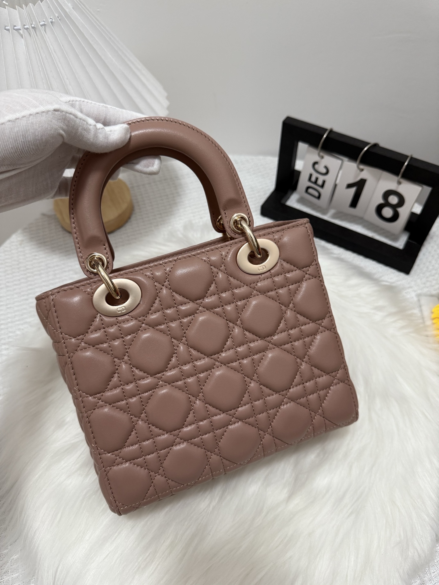 Dior Lady Dior Bag, Lambskin Leather, Top Handle, Light Gold-Finish Metal Charms 3 i1748416219586 9048 0 2