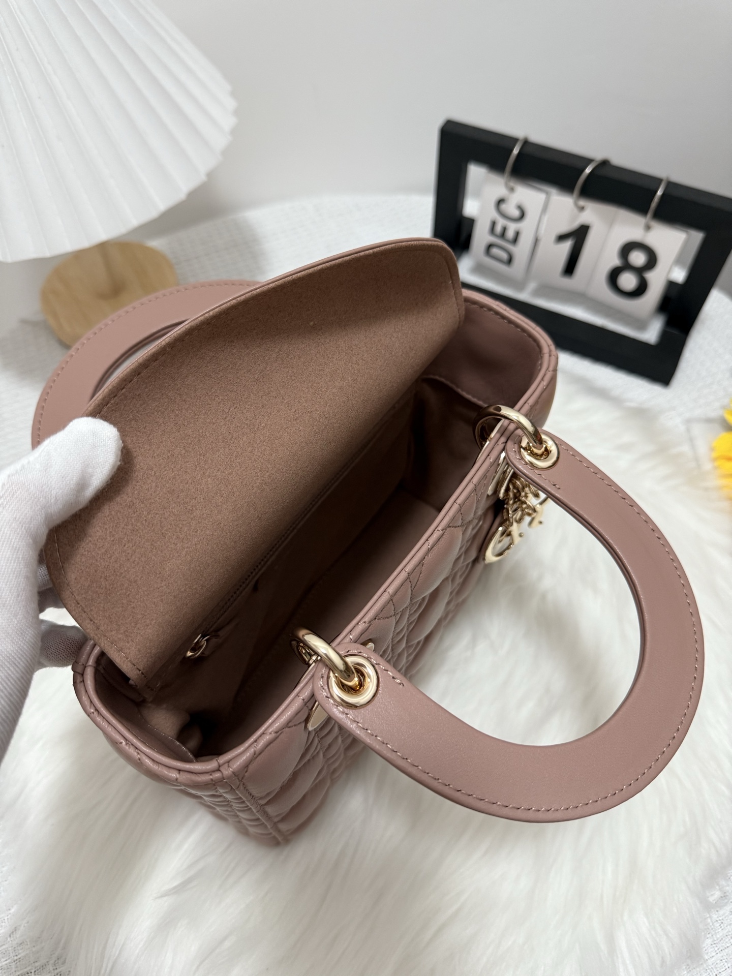 Dior Lady Dior Bag, Lambskin Leather, Top Handle, Light Gold-Finish Metal Charms 6 i1748416219586 9268 0 5
