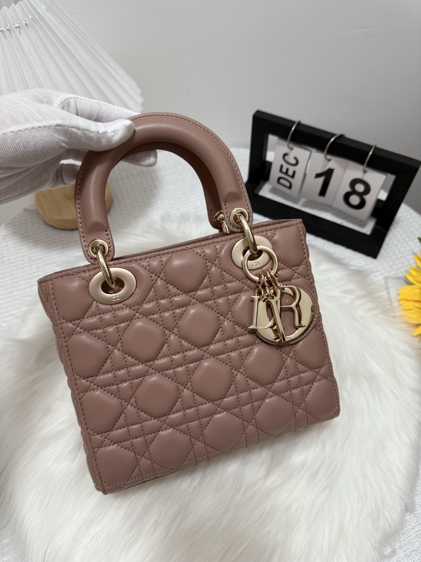 Dior Lady Dior Bag, Lambskin Leather, Top Handle, Light Gold-Finish Metal Charms 1 i1748416221353 2688 0 0