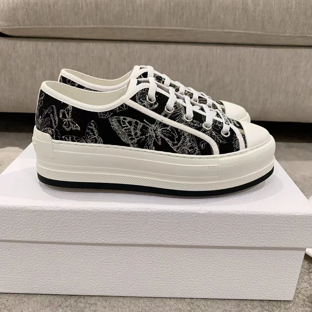 Dior Sneakers Canvas Shoes Embroidery Women Canvas Cotton Rubber Sheepskin Oblique Casual