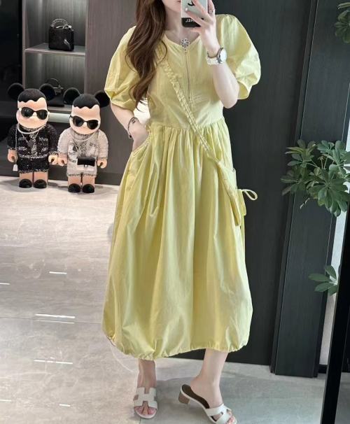 Elegant Puff Sleeve Drawstring Midi Dress - Vintage Inspired, Chic Style 1 Elegant Puff Sleeve Drawstring Midi Dress - Vintage Inspired, Chic Style