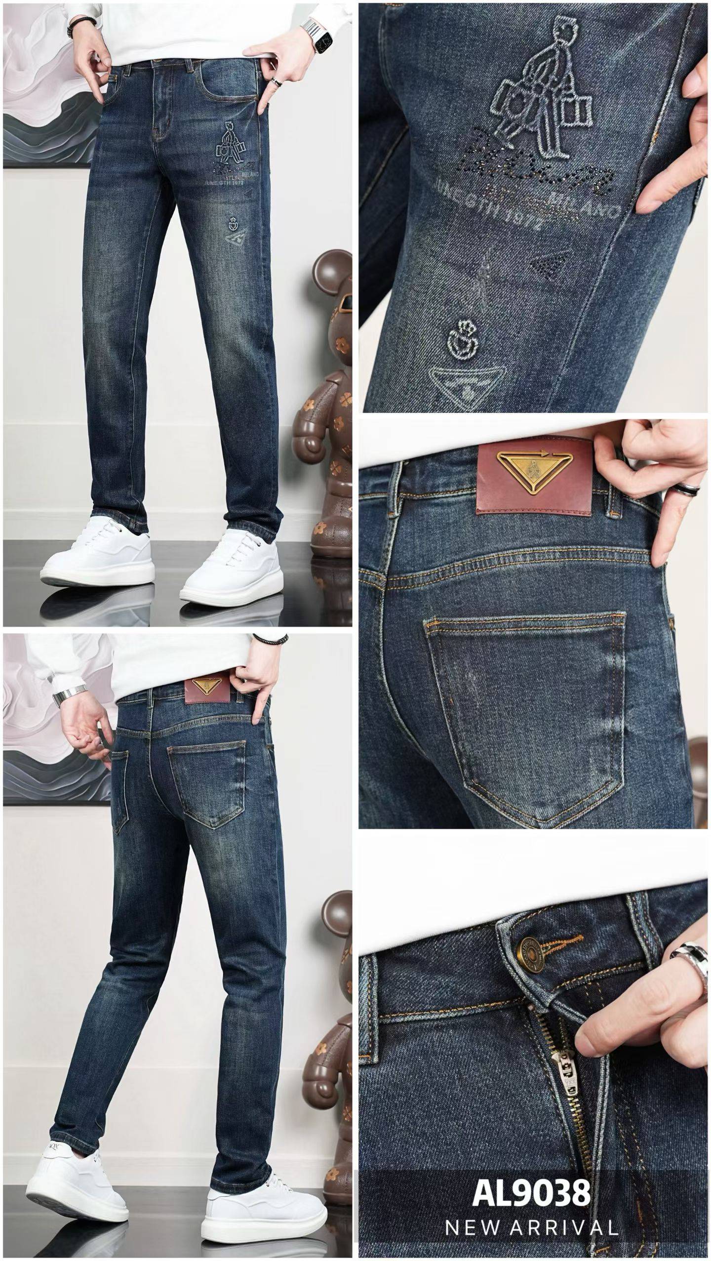 NO:598589,Prada autumn men's jeans original factory original fabric original wash water!  Imported original washed elastic fabric, complicated handicraft superposition, any washing process will turn into a completely different color effect if you stay for a few seconds longer, so it is more precious, especially durable and taste-resistant... Use the best elastic texture of tannin, genuine leather labels, high-end metal accessories... to create a unique and original jeans style!  Original hardware accessories, super correct fit, comfortable and breathable, extremely high grade, counter quality, handsome upper body. Size 29-38, prada, jeans, alexander wang19860909普拉达 秋季男士牛仔裤原厂原布原洗水！进口原版水洗弹力面料,复杂的手工艺叠加,任何一个洗水环节多停留几秒都会变成完全不一样的颜色效果,所以越加珍贵,特别持久、耐味…… 选用上乘的丹宁弹力质感,真皮皮牌、高定的金属辅料……打造出独特及原创的牛仔裤款型！原版五金辅料,版型超正,舒适透气,档次极高,专柜品质,上身帅气十足. 码数29-38,,prada,jeans,alexander wang,Men's clothing