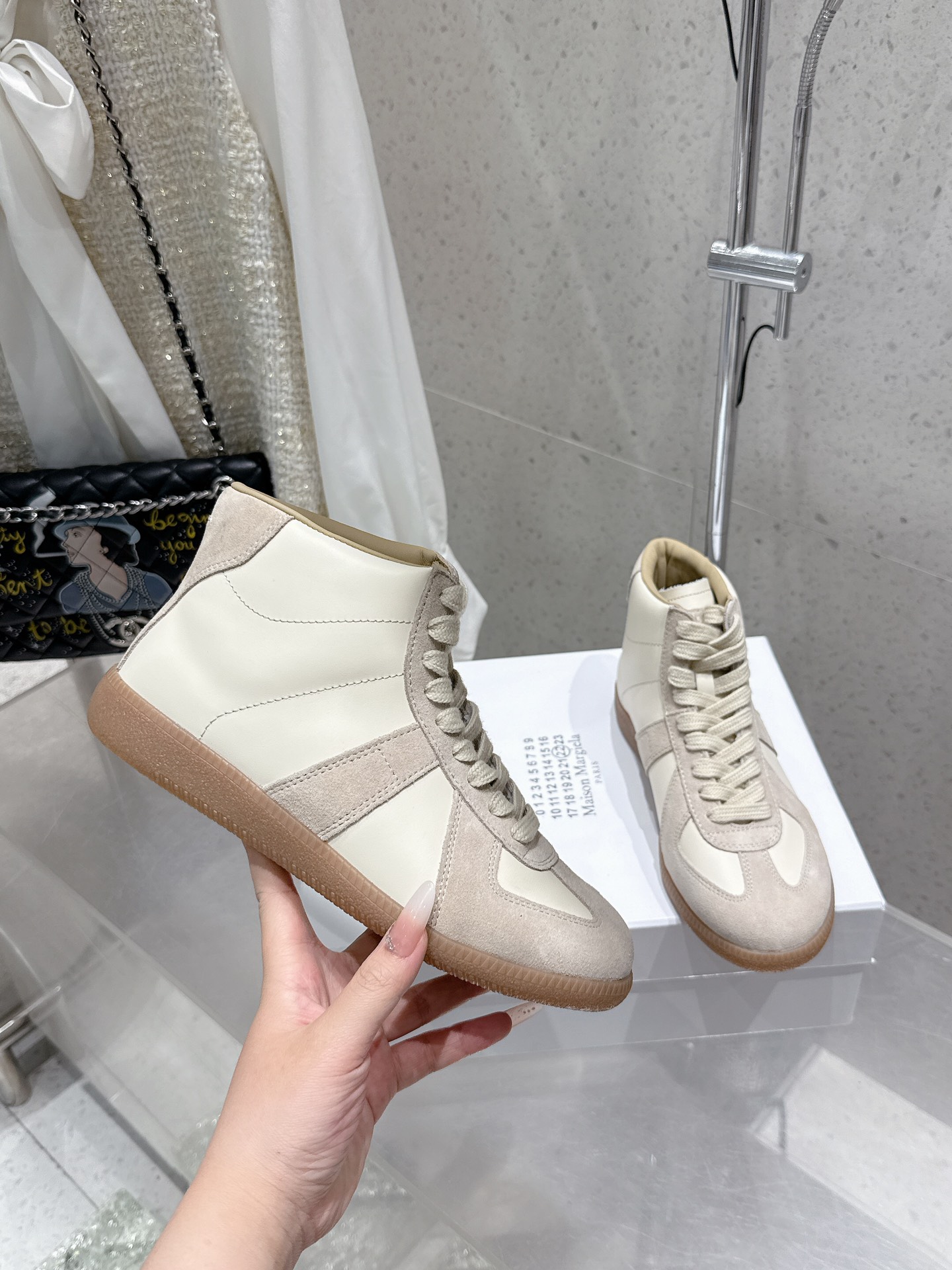 Maison Margiela MM6 High-Top Leather & Suede Sneakers - Lace-Up Training Shoe 1 Maison Margiela MM6 High-Top Leather & Suede Sneakers - Lace-Up Training Shoe