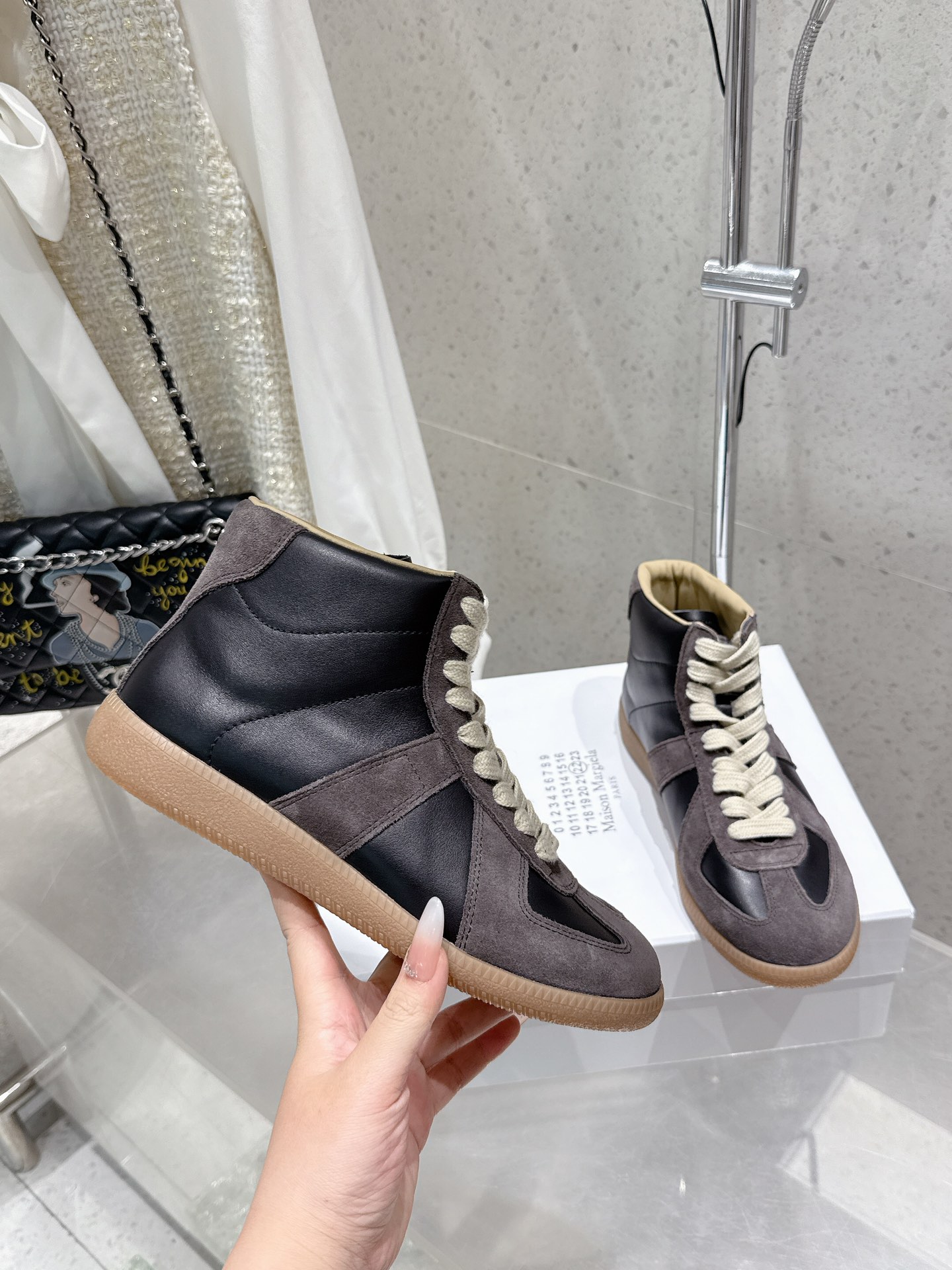 Maison Margiela MM6 High-Top Sneakers - Leather and Suede - Unisex Style 1 Maison Margiela MM6 High-Top Sneakers - Leather and Suede - Unisex Style