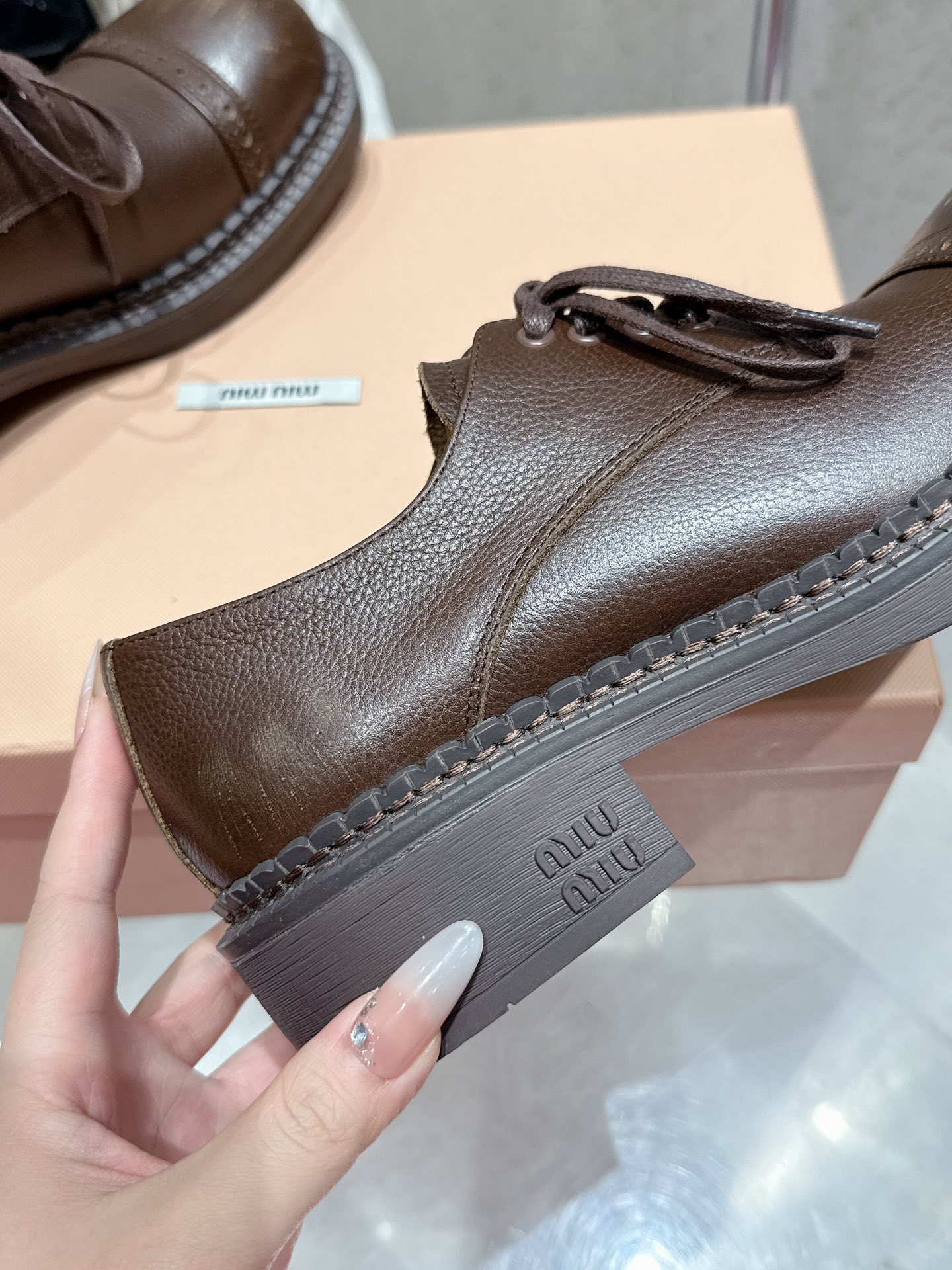 Miu Miu Women's Brown Leather Brogue Loafers Lace-Up Casual Shoes 8 i1742299970 4654 3