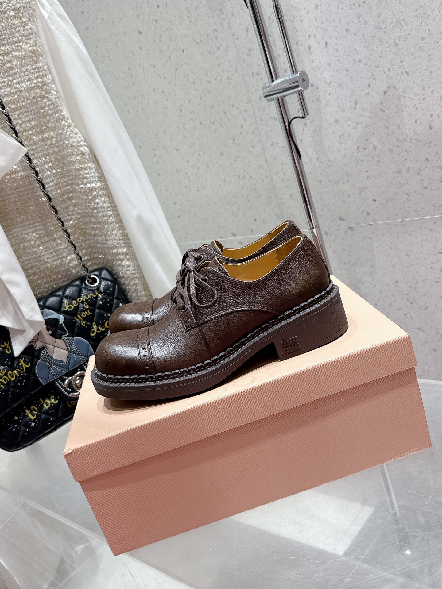 Miu Miu Women's Brown Leather Brogue Loafers Lace-Up Casual Shoes 5 i1742299970 7595 8