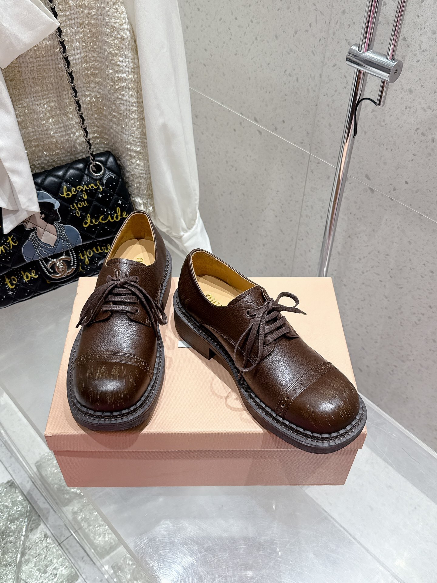 Miu Miu Women's Brown Leather Brogue Loafers Lace-Up Casual Shoes 4 i1742299970 9889 4