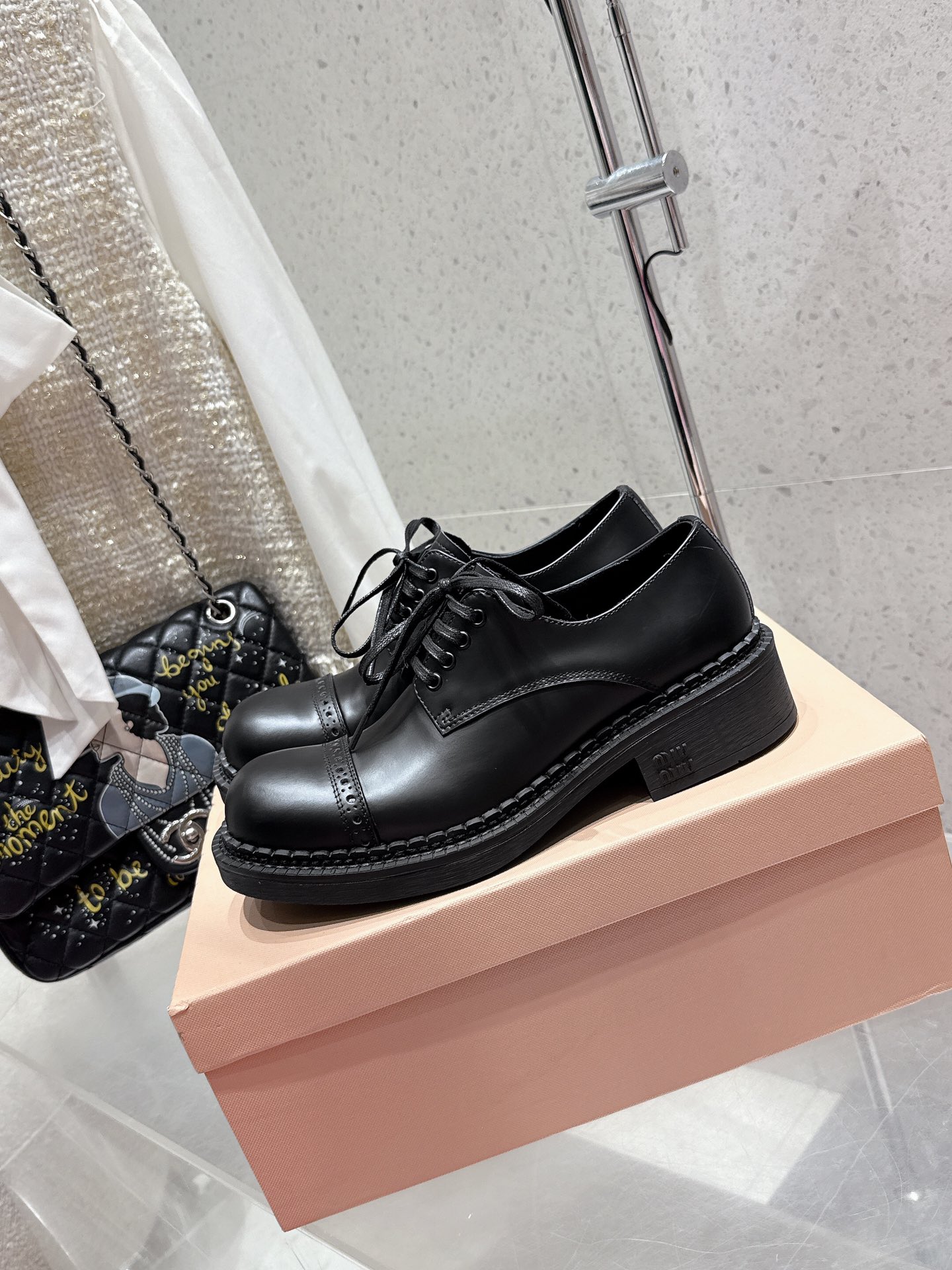 Miu Miu Women's Black Leather Brogue Loafers Lace-up Platform Shoes 5 i1742300009 7843 0