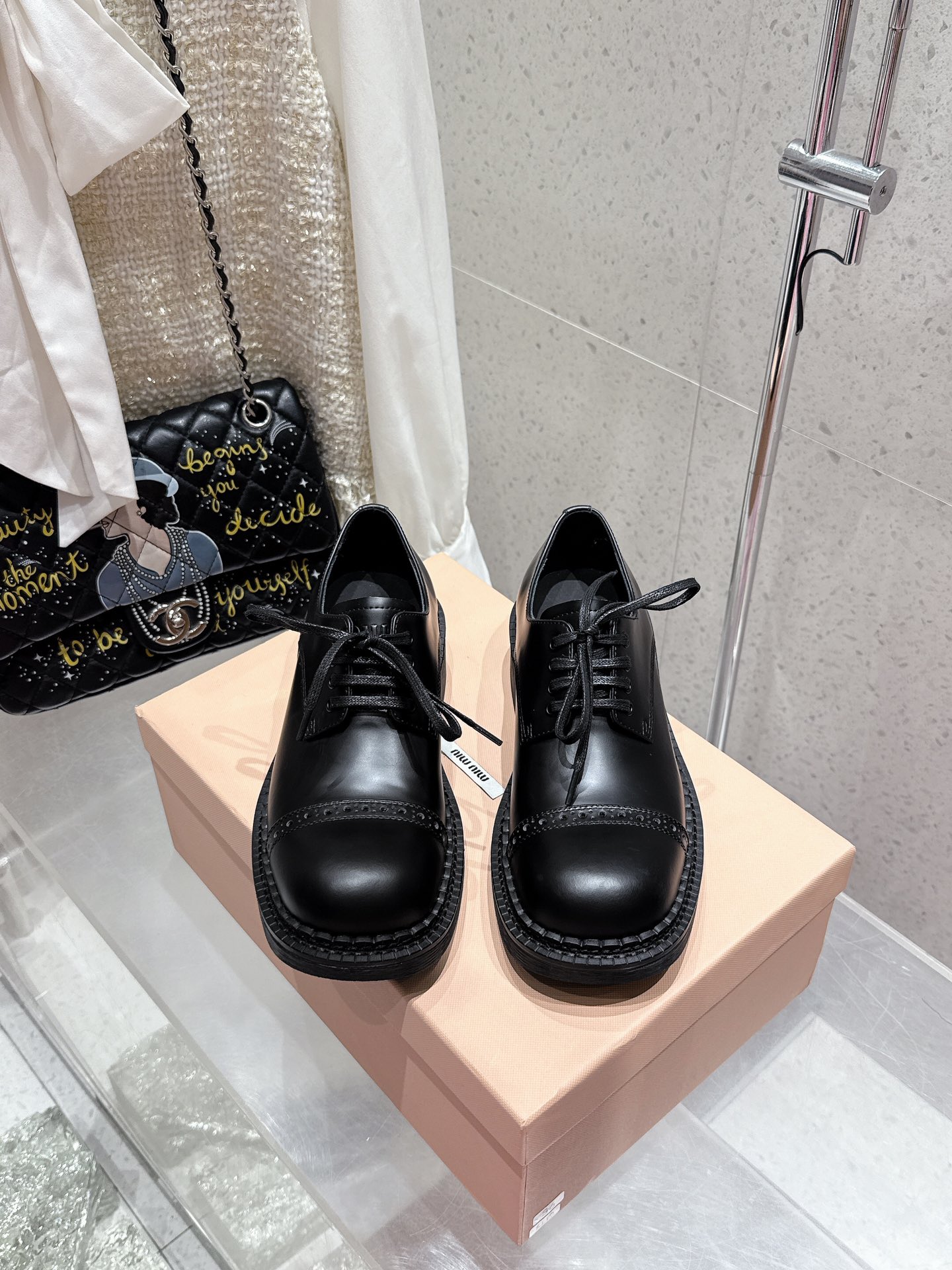 Miu Miu Women's Black Leather Brogue Loafers Lace-up Platform Shoes 3 i1742300009 873 2