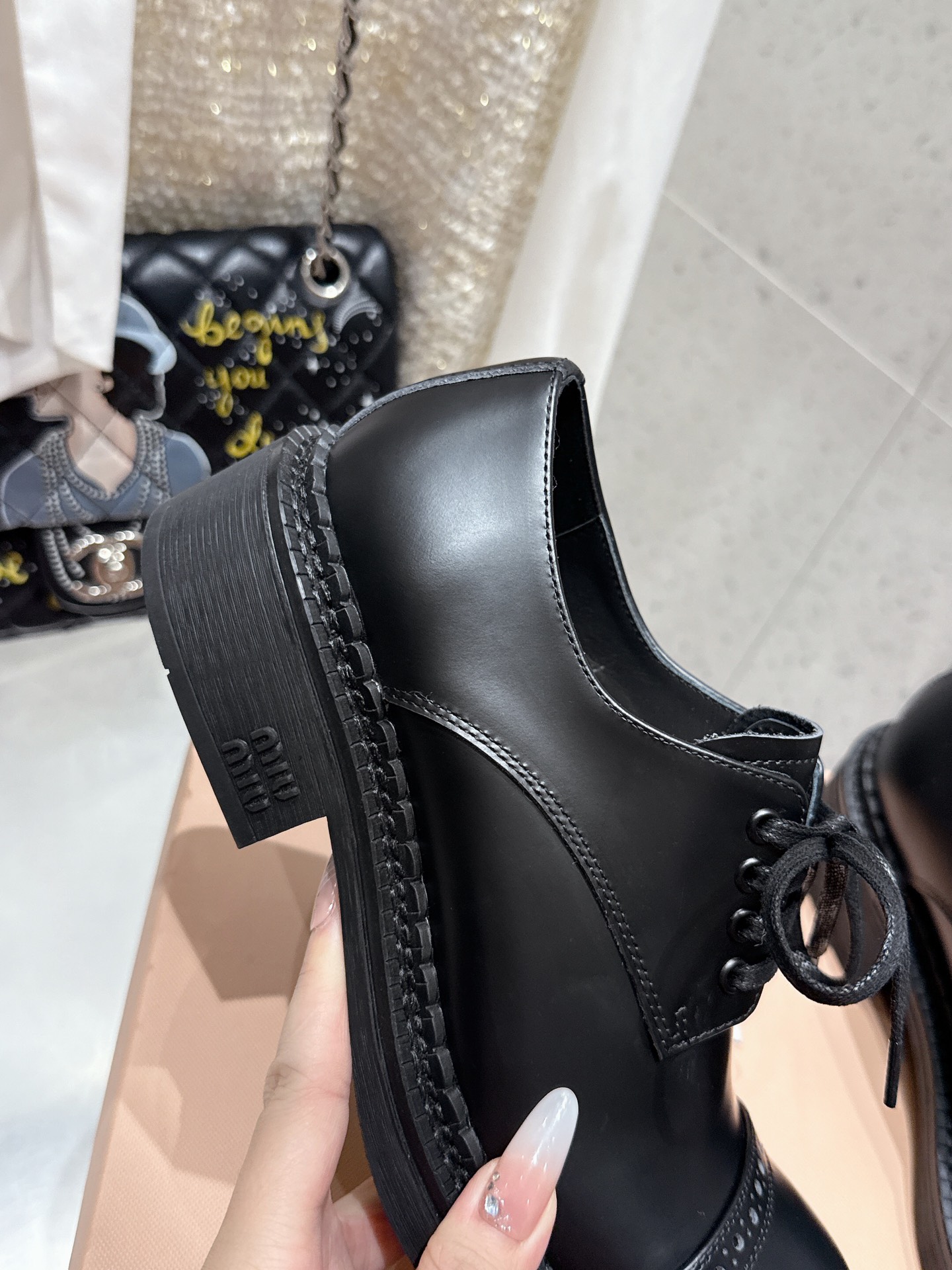 Miu Miu Women's Black Leather Brogue Loafers Lace-up Platform Shoes 9 i1742300010 8595 6
