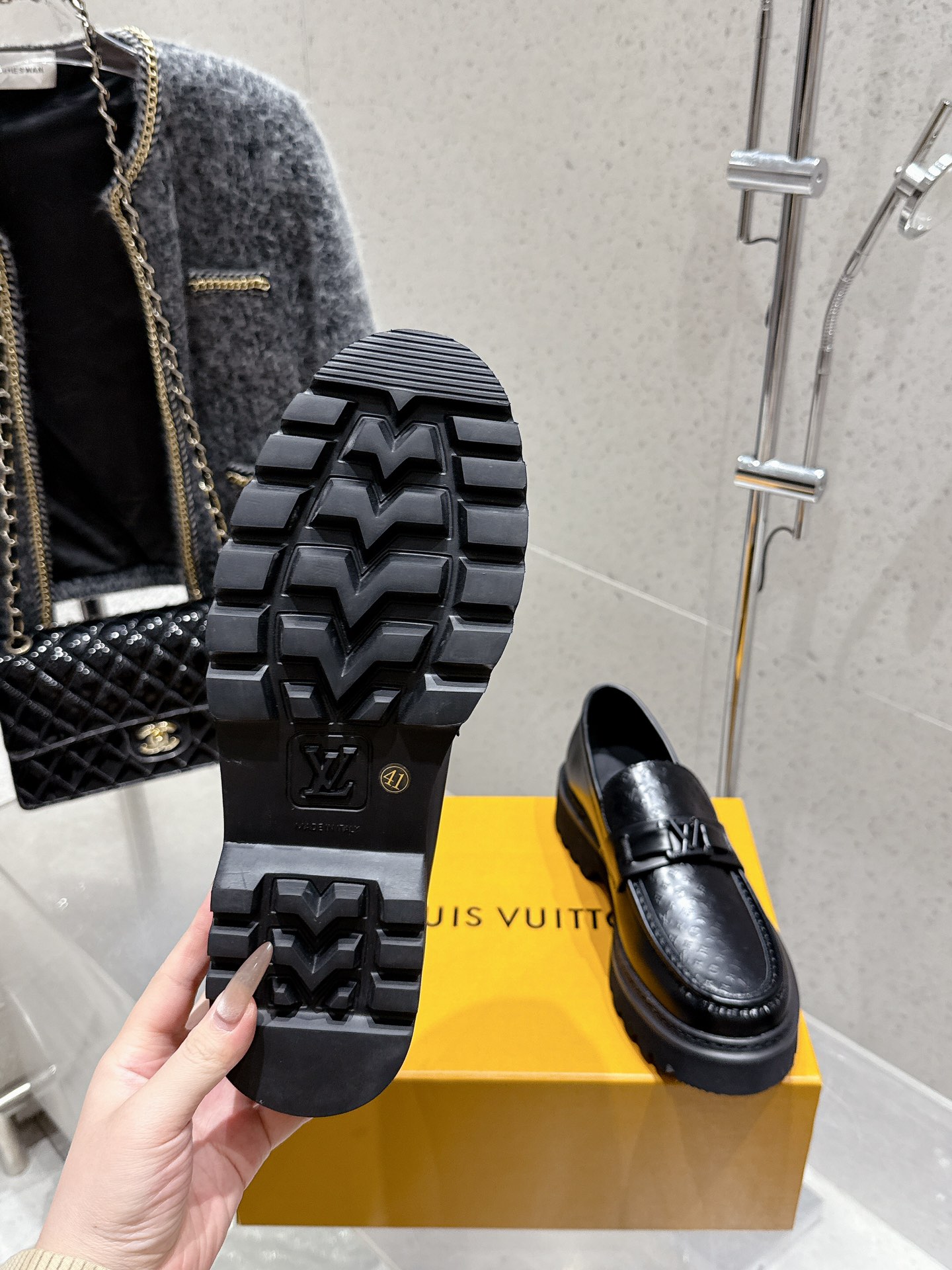 Louis Vuitton Embossed Chain Loafers, Premium Leather, Platform Design 10 i1744804341 3534 6