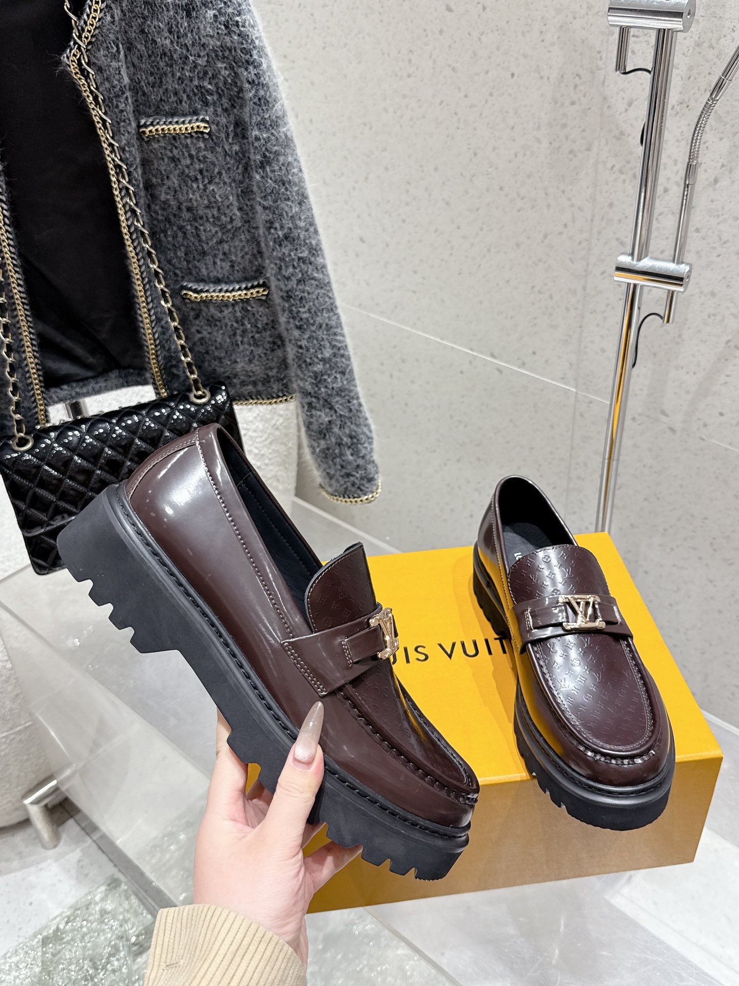 Louis Vuitton Women's Chain Loafer, Embossed Leather, Platform, Rubber Sole 6 i1744804433 8809 5