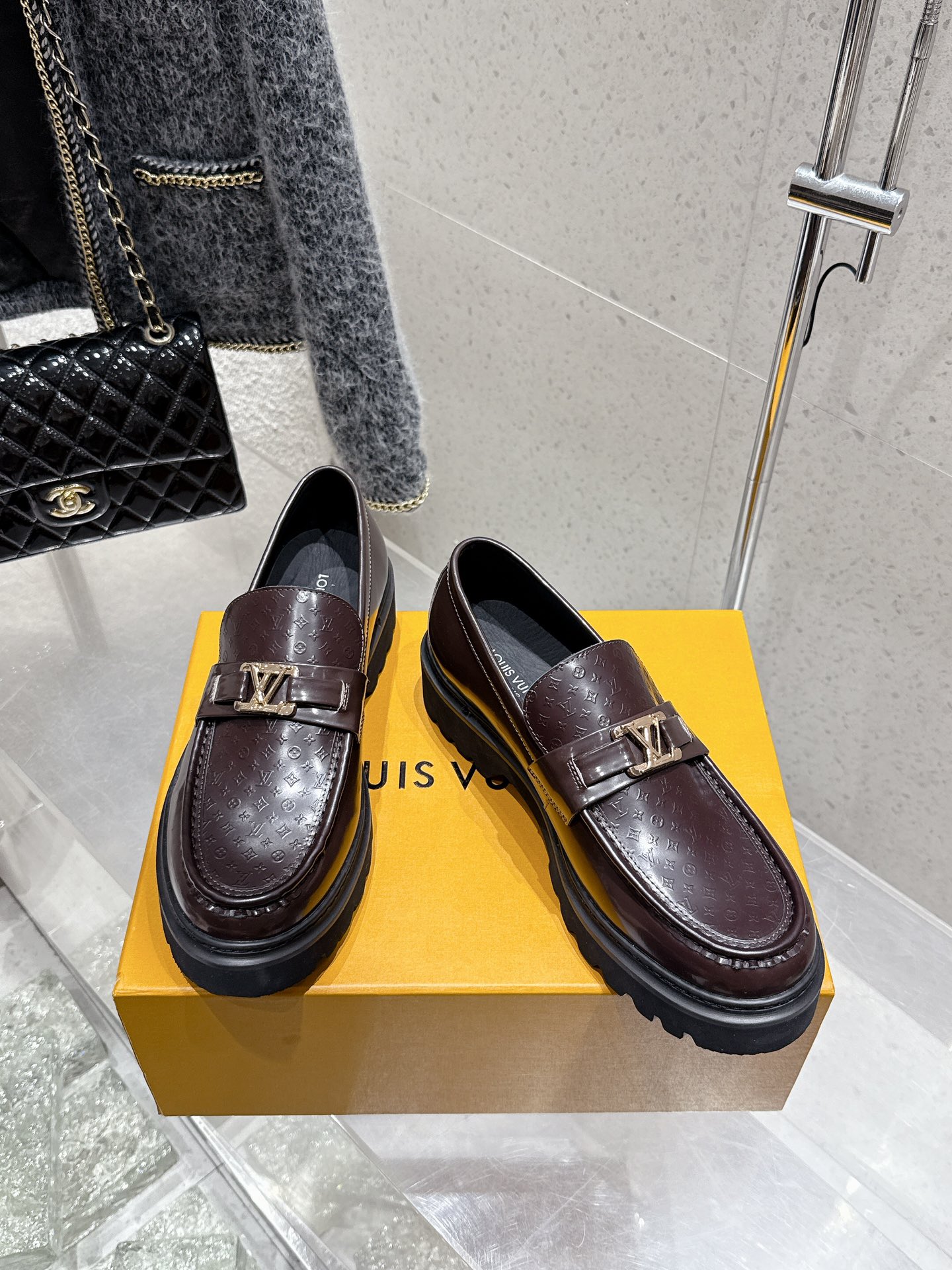 Louis Vuitton Women's Chain Loafer, Embossed Leather, Platform, Rubber Sole 4 i1744804434 3348 8