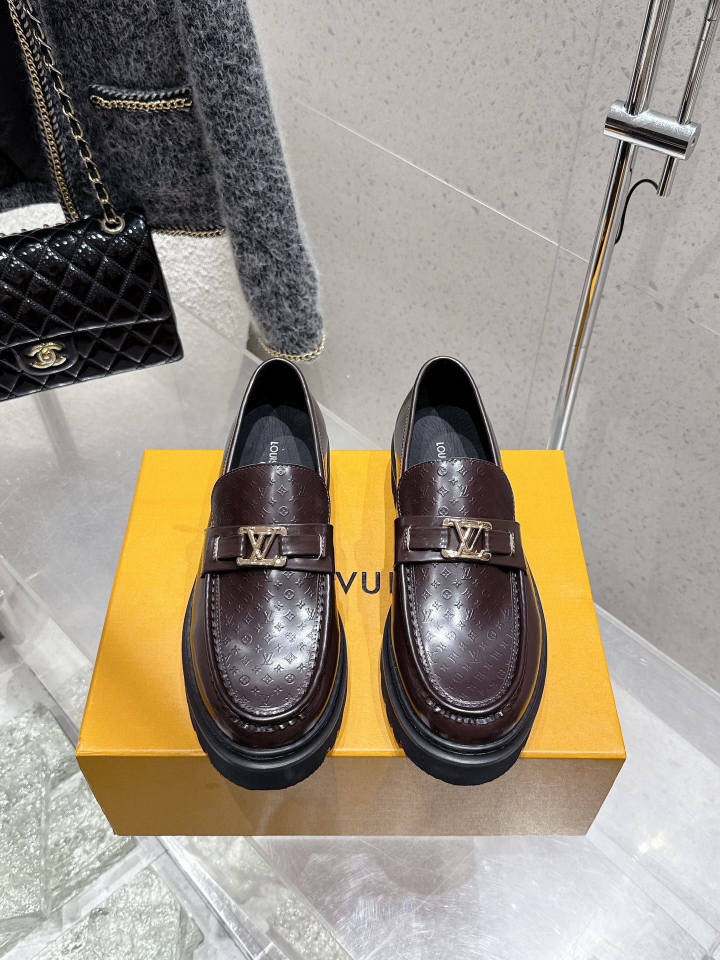 Louis Vuitton Women's Chain Loafer, Embossed Leather, Platform, Rubber Sole 3 i1744804434 8729 7