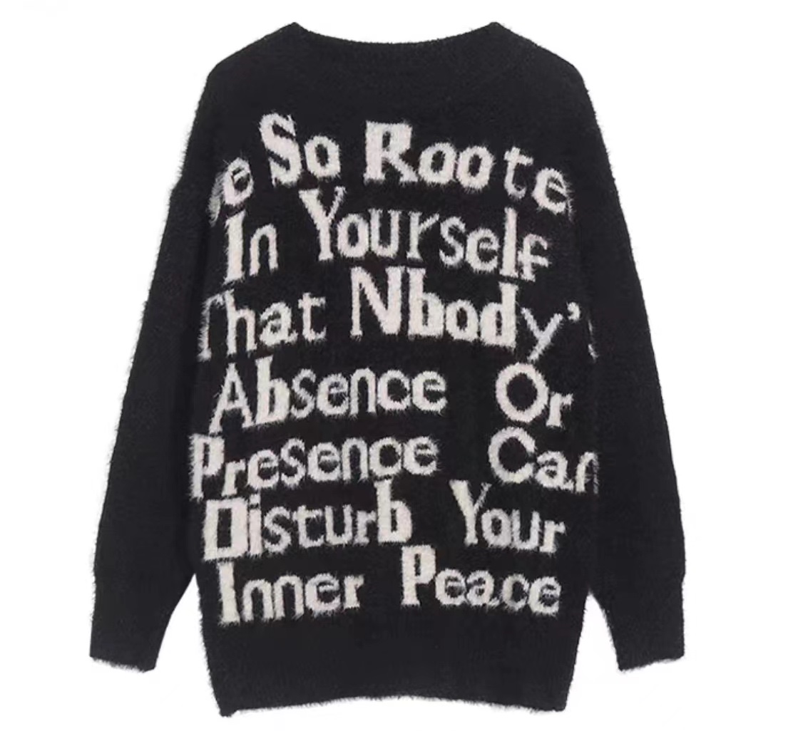 Japanese-American Unisex Hairy Knitted Shirts Size Guide in Black and White