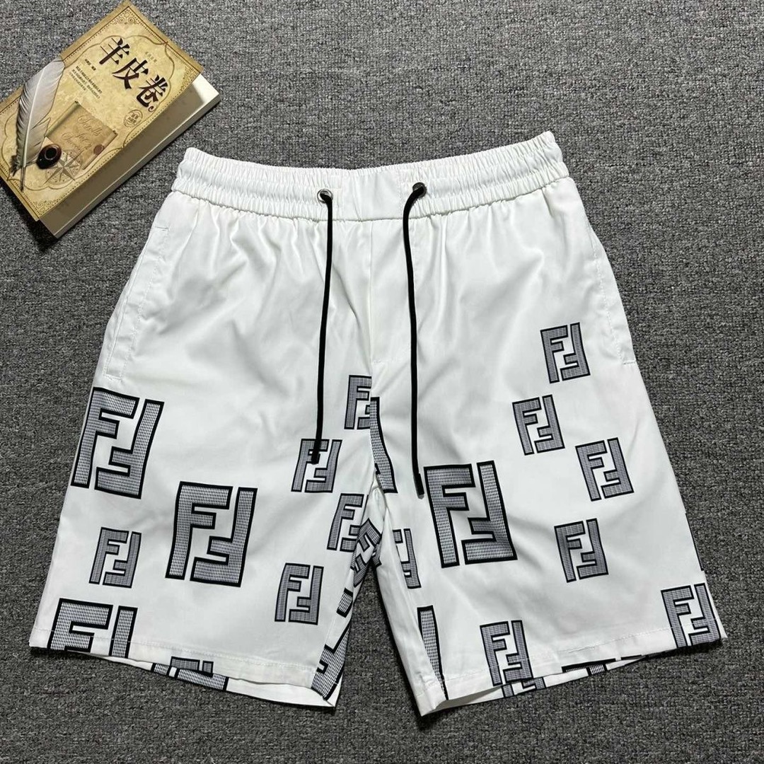 FENDI FEINDIE’s 3D Logo Classic Beach Pants in Black & White, Sizes M-4XL.