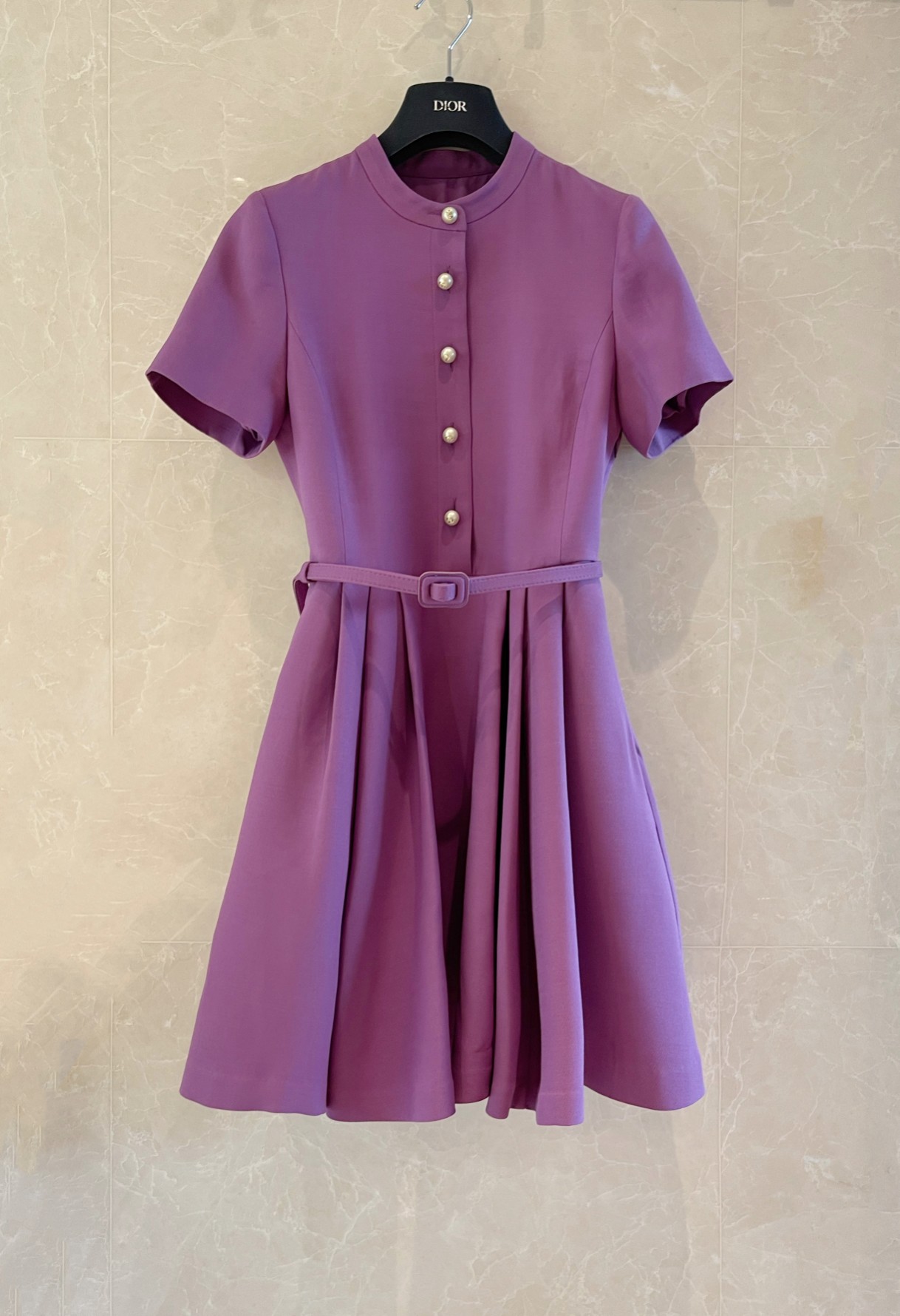 D家新品紫色丝毛短袖连衣裙高贵紫 立领设计上身显瘦气质36-38-40