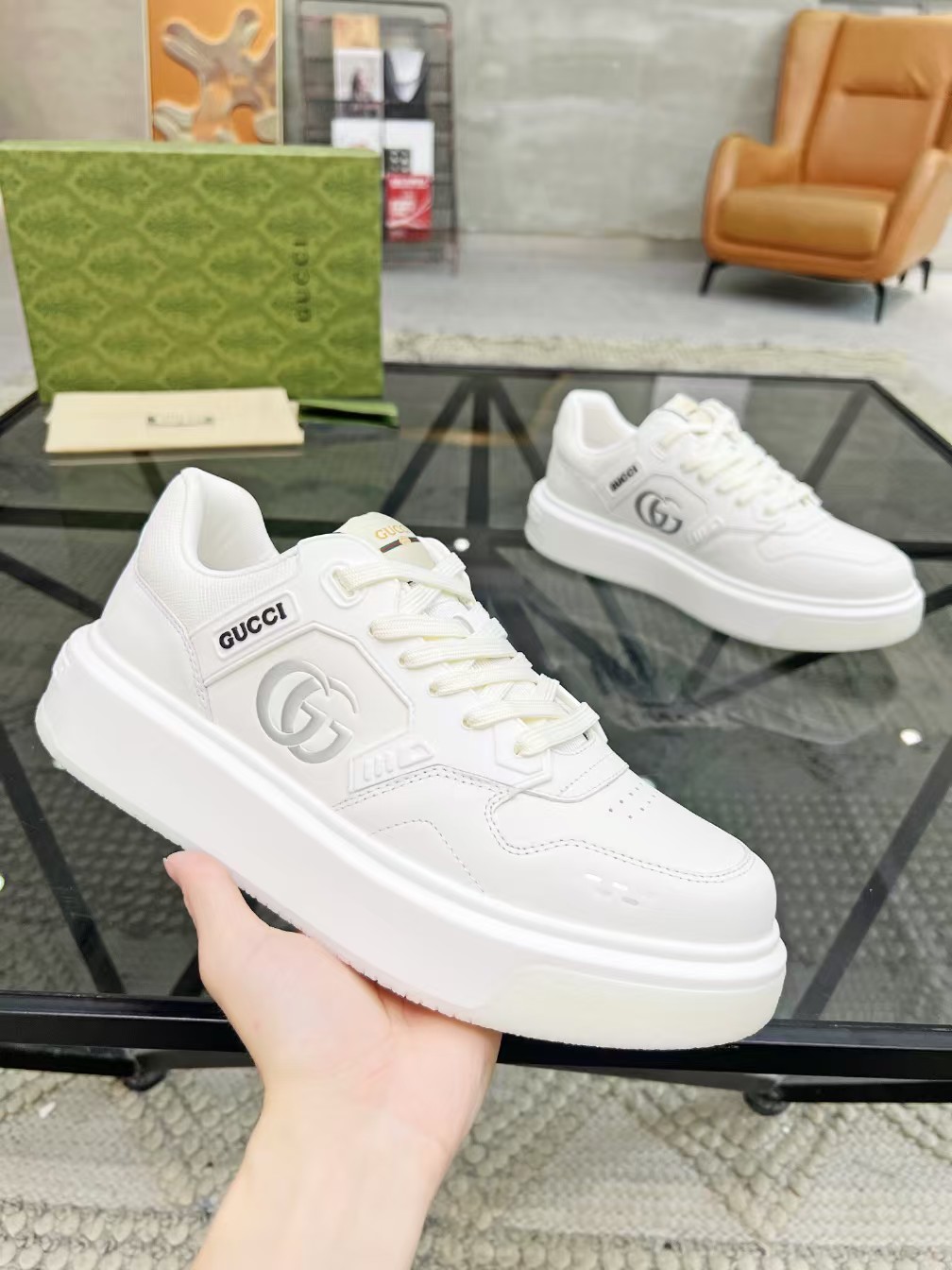 Gucci Men's Ace Leather Sneaker, White, Comfortable and Stylish - Size 38-45 6 a1731379629336 3154