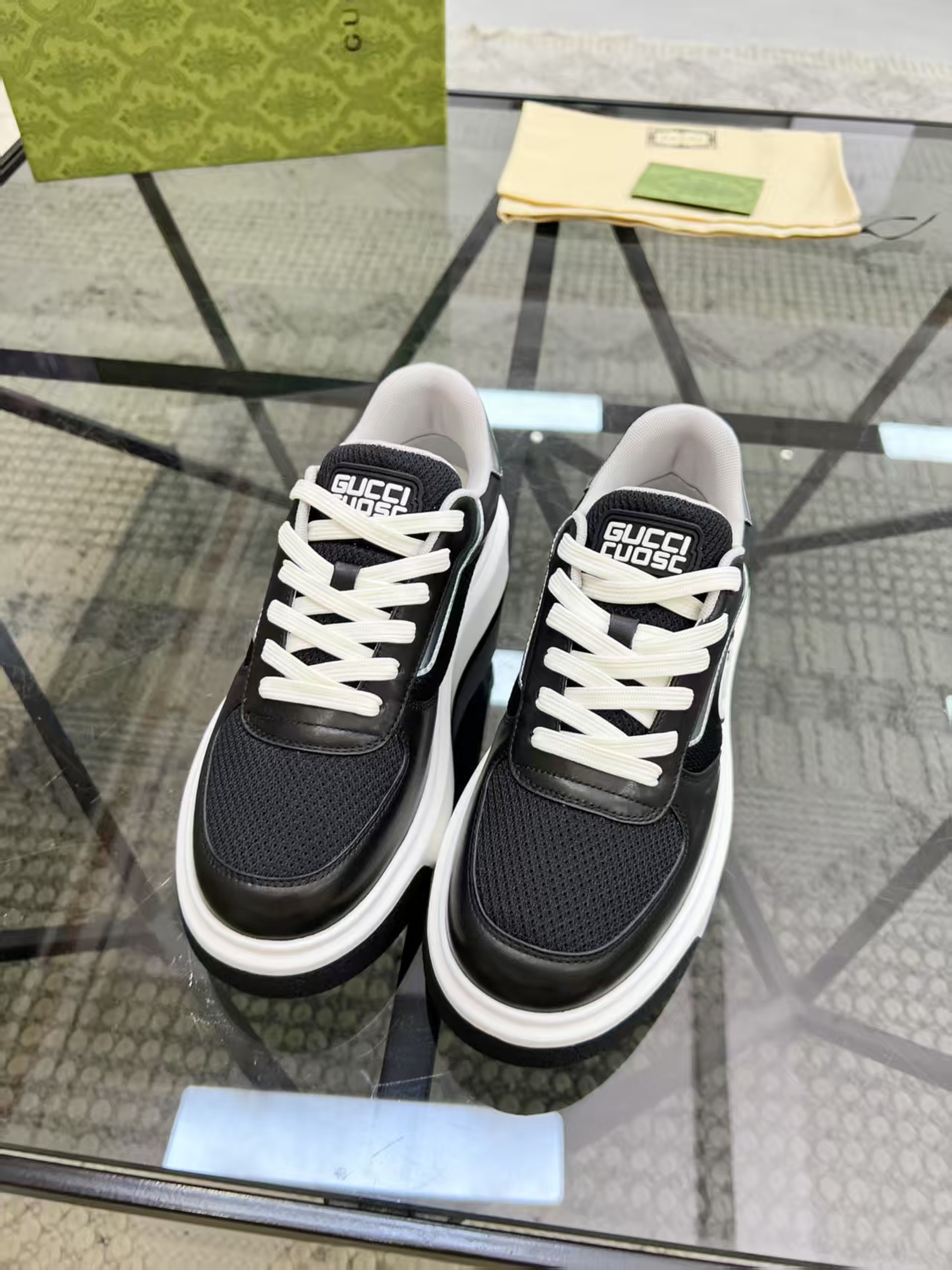 Gucci Men's Black Leather & Mesh Lace-Up Sneakers - Comfortable & Stylish 2 a1748399274601 4172