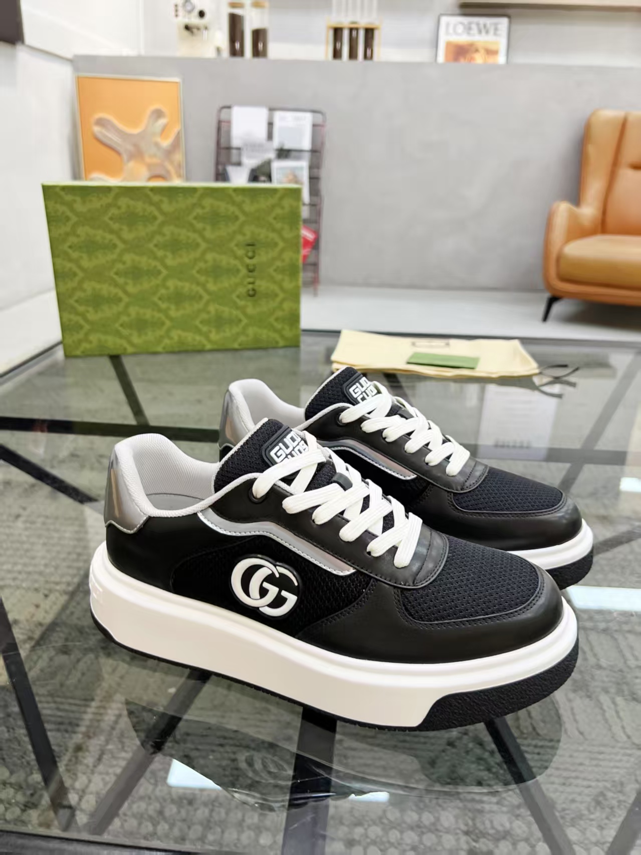 Gucci Men's Black Leather & Mesh Lace-Up Sneakers - Comfortable & Stylish 4 a1748399274608 4121