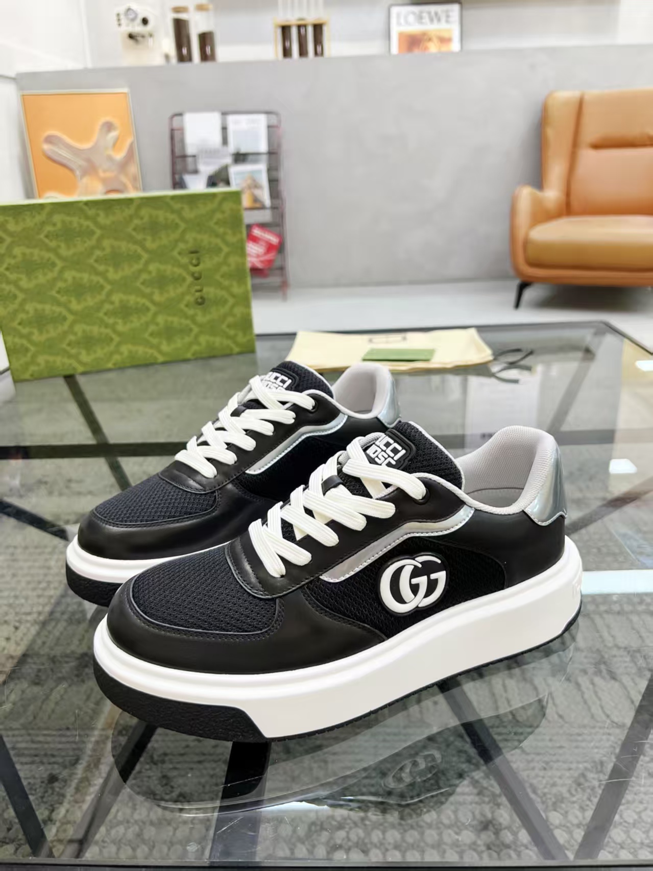 Gucci Men's Black Leather & Mesh Lace-Up Sneakers - Comfortable & Stylish 3 a1748399274613 0166