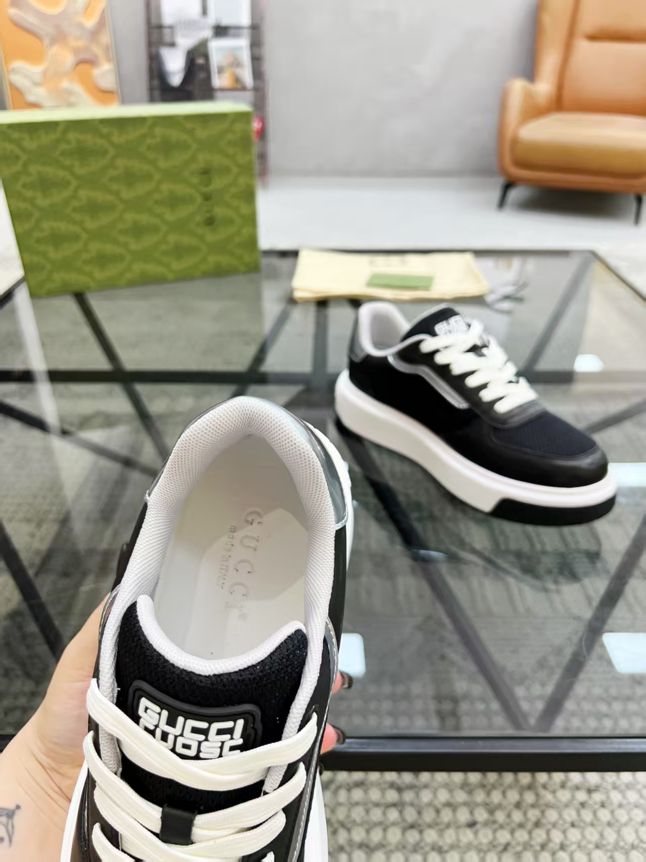 Gucci Men's Black Leather & Mesh Lace-Up Sneakers - Comfortable & Stylish 8 a1748399275551 2700