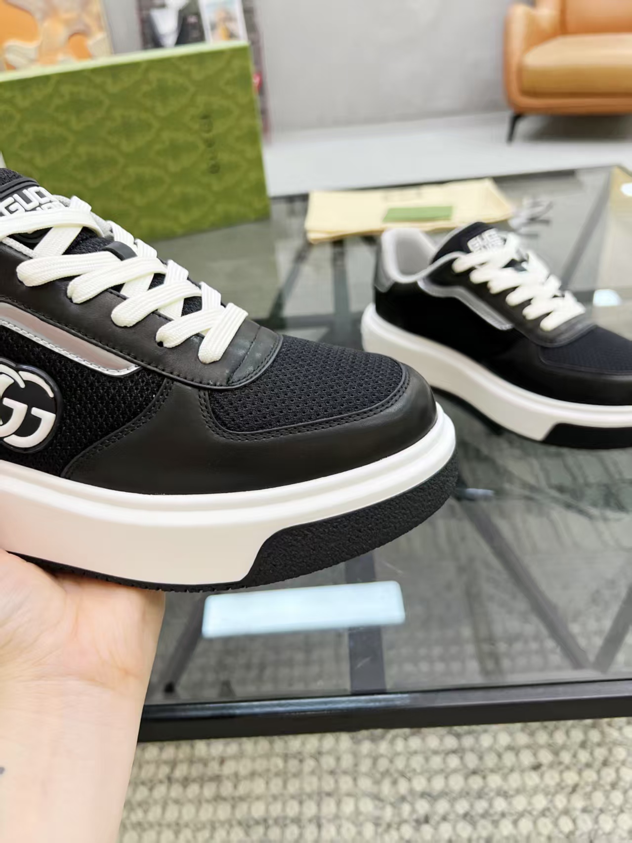 Gucci Men's Black Leather & Mesh Lace-Up Sneakers - Comfortable & Stylish 7 a1748399275565 6160