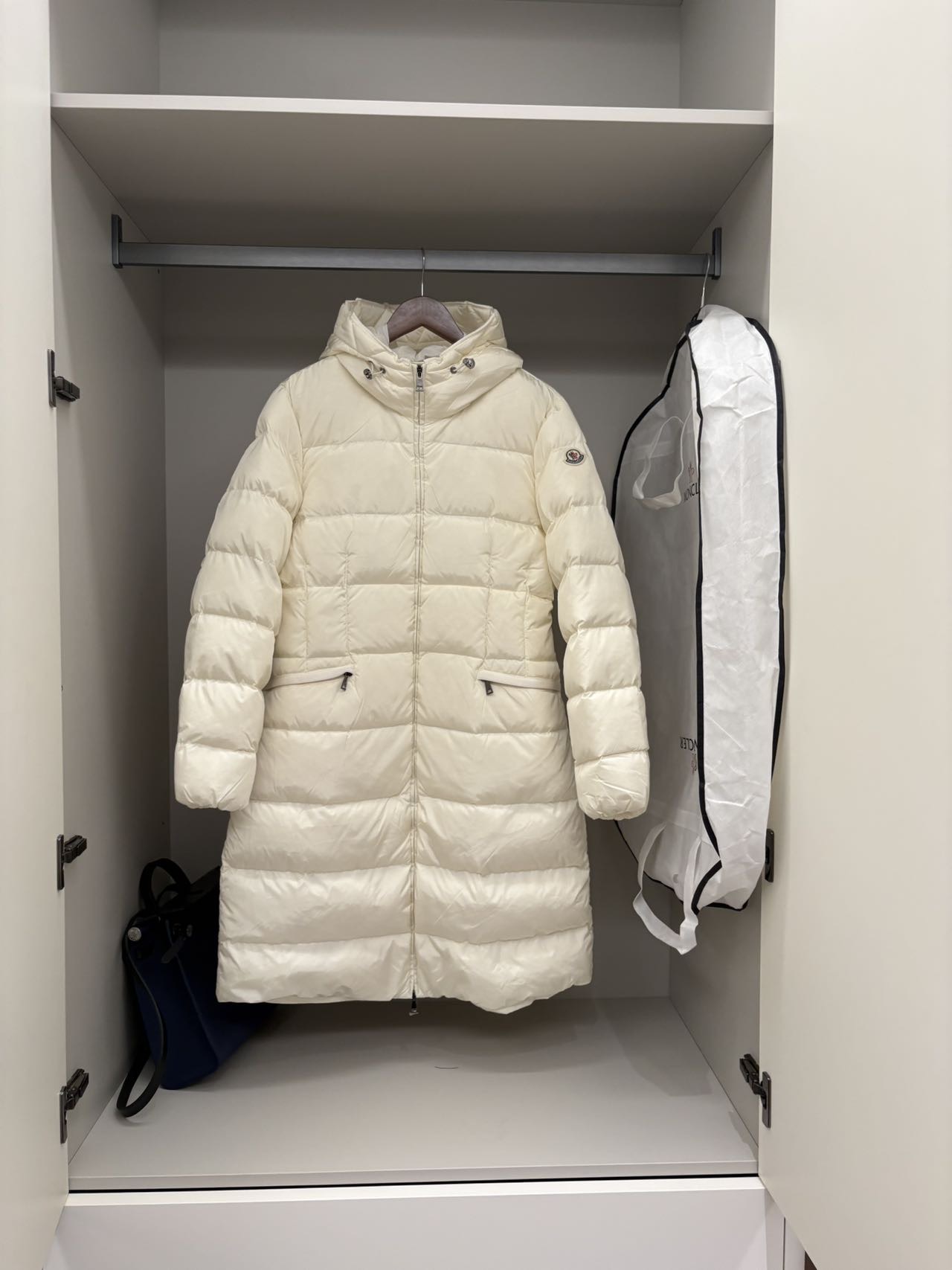 Cream Hooded Long Puffer Coat