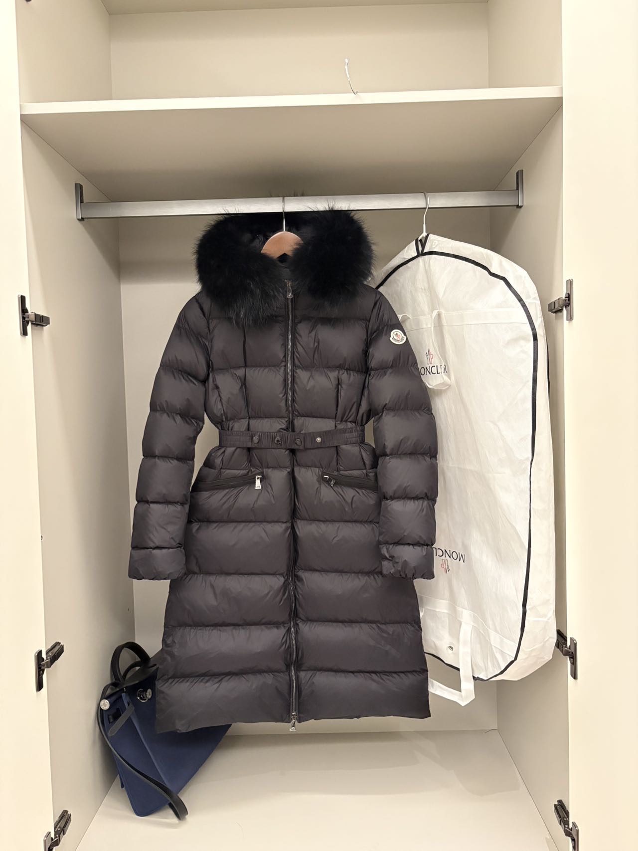 Charcoal Belted Long Puffer Coat
