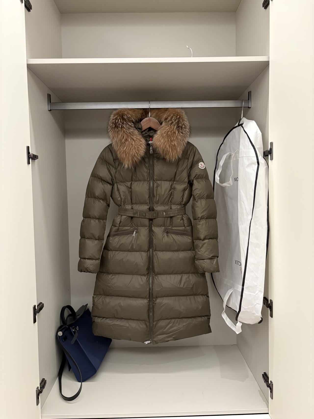 Olive Plush Collar Belted Puffer Coat