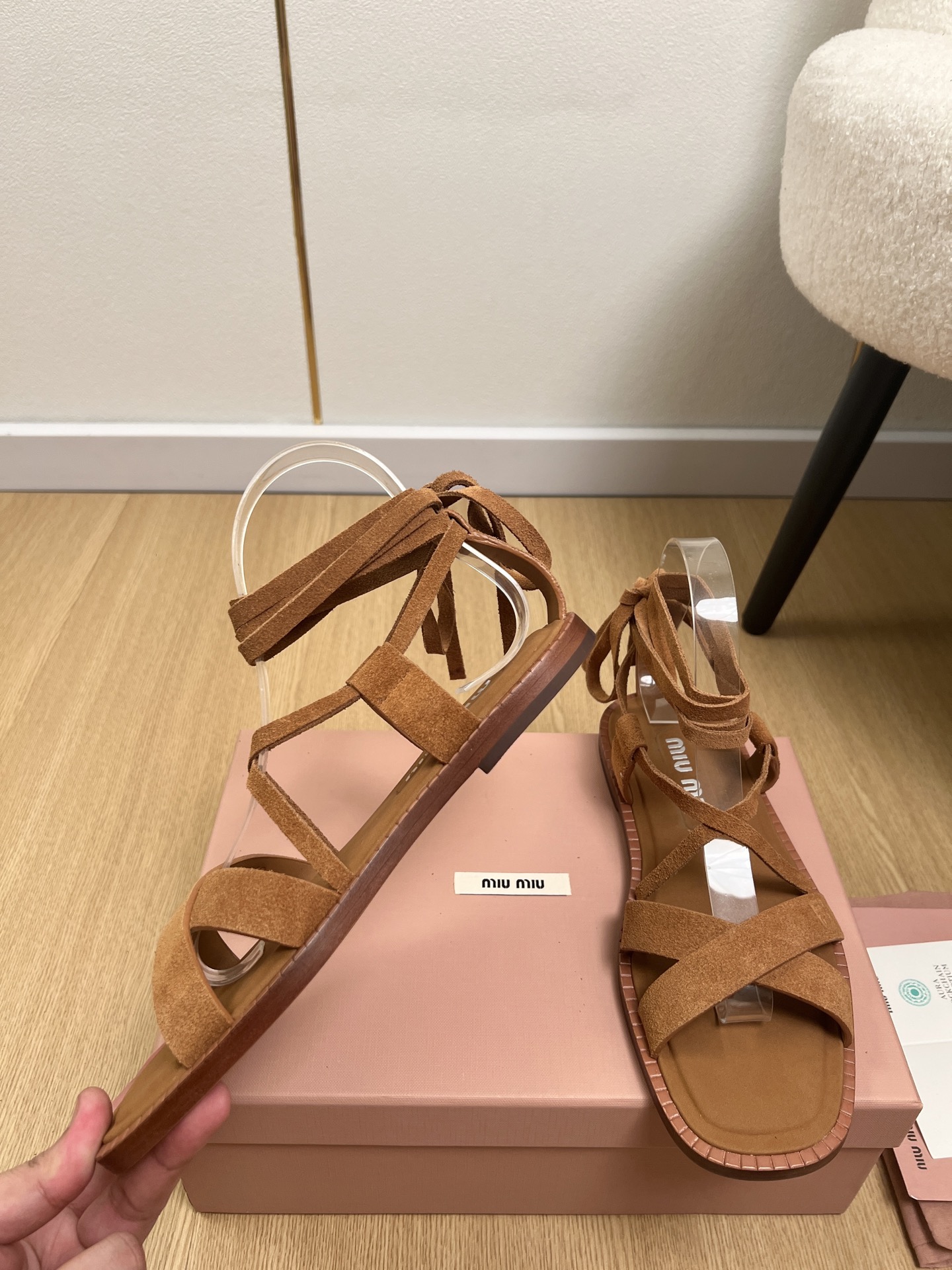 Miu Miu Suede Ankle Tie Sandals